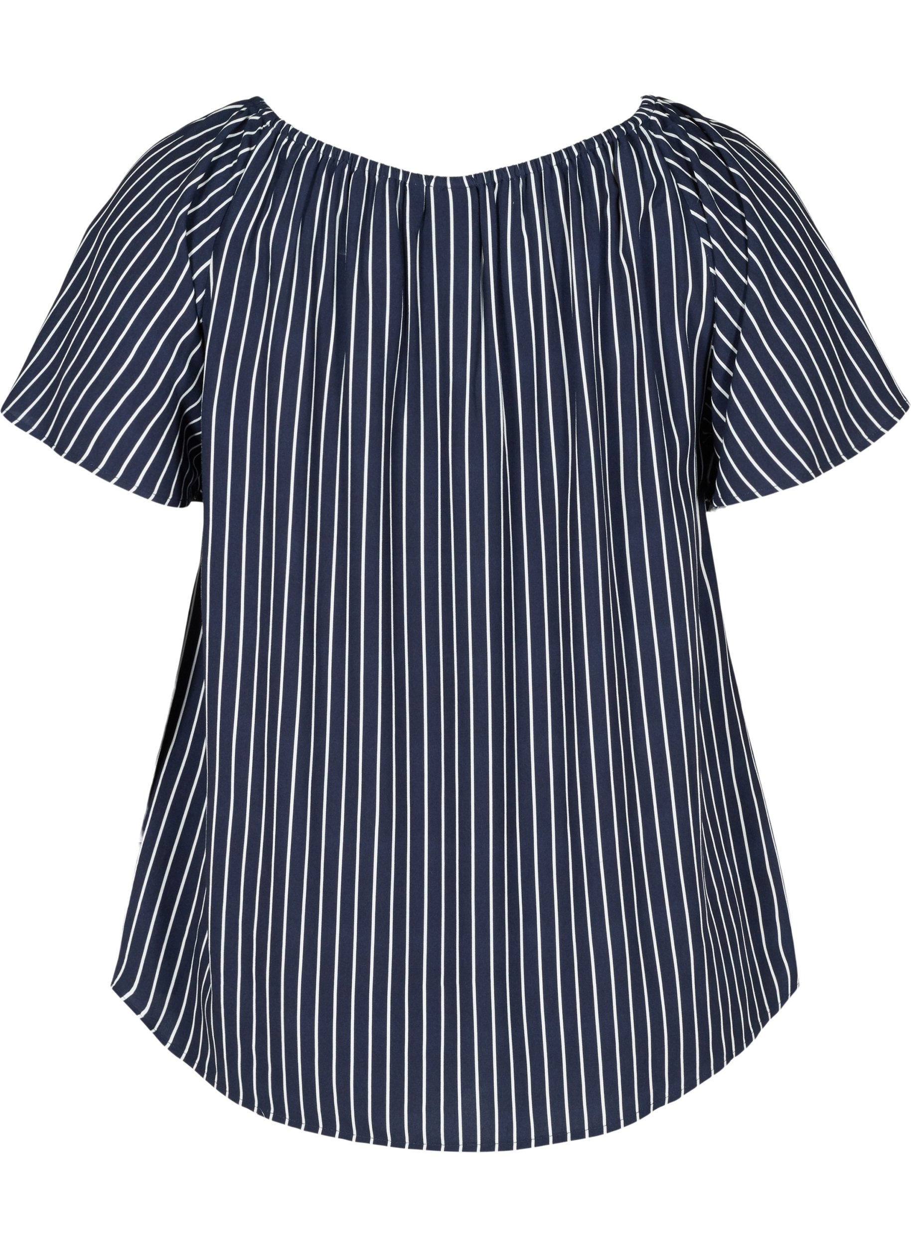Gestreifte Kurzarm Bluse aus Viskose, Blue White stripe, Packshot image number 1