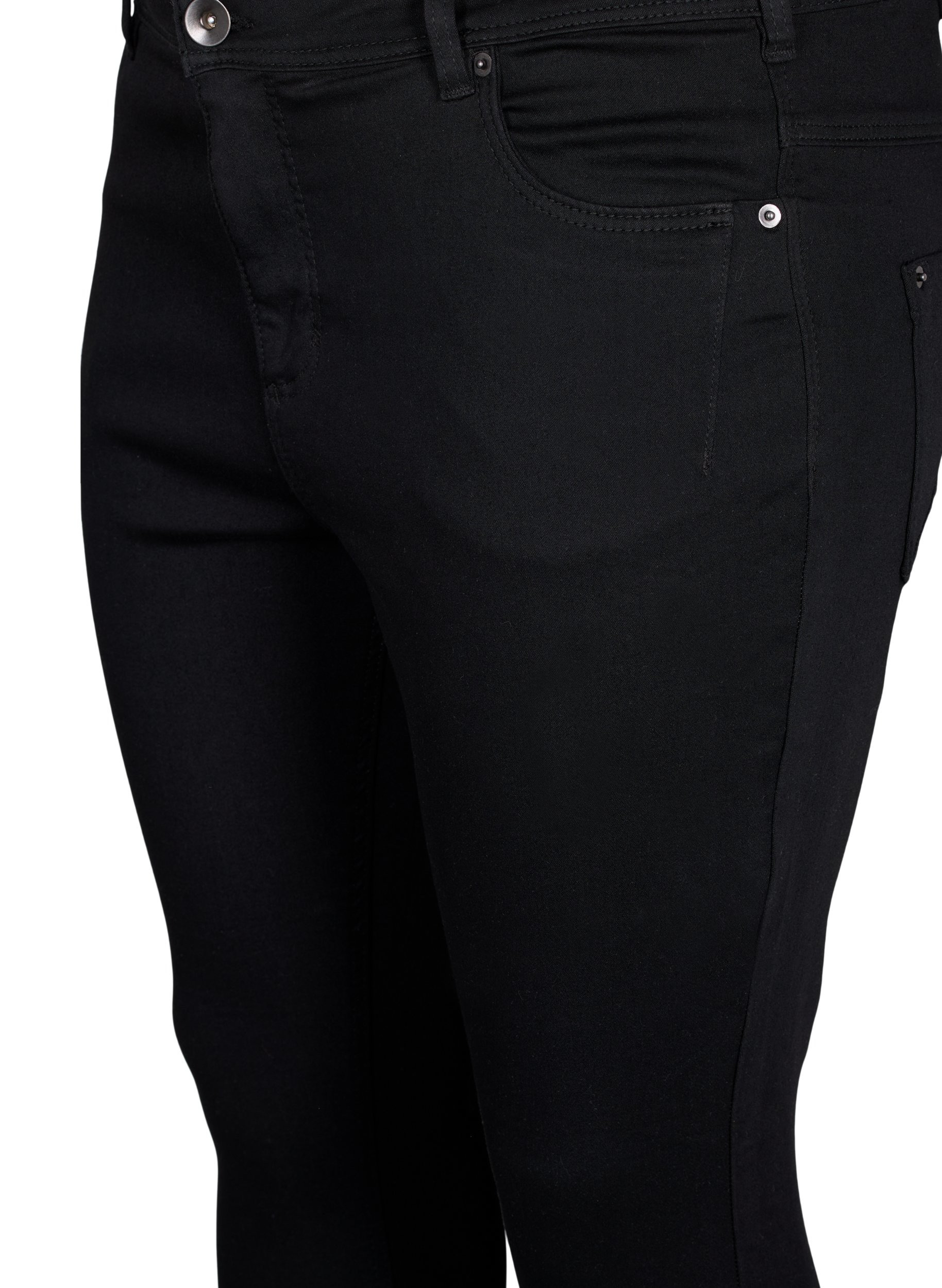 Cropped Amy Jeans mit Reißverschluss, Black denim, Packshot image number 2