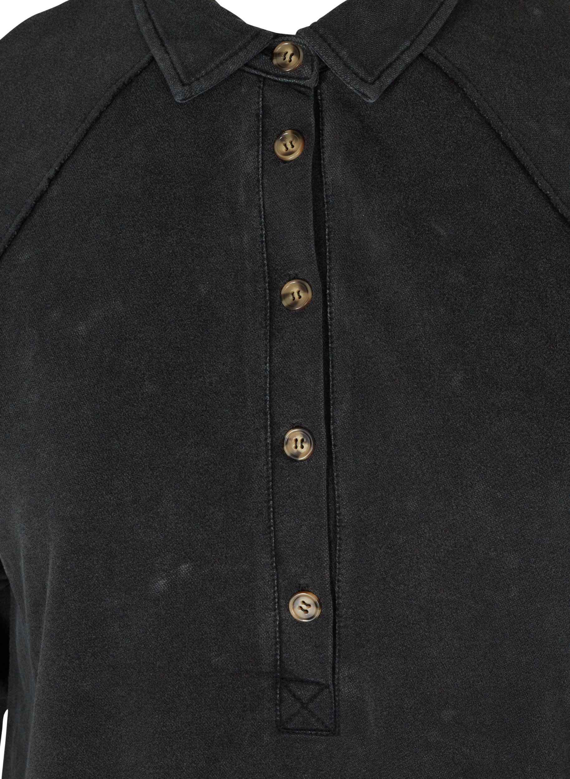 Sweatkleid aus Baumwolle mit Kragen und Taschen, Black Acid Washed, Packshot image number 2