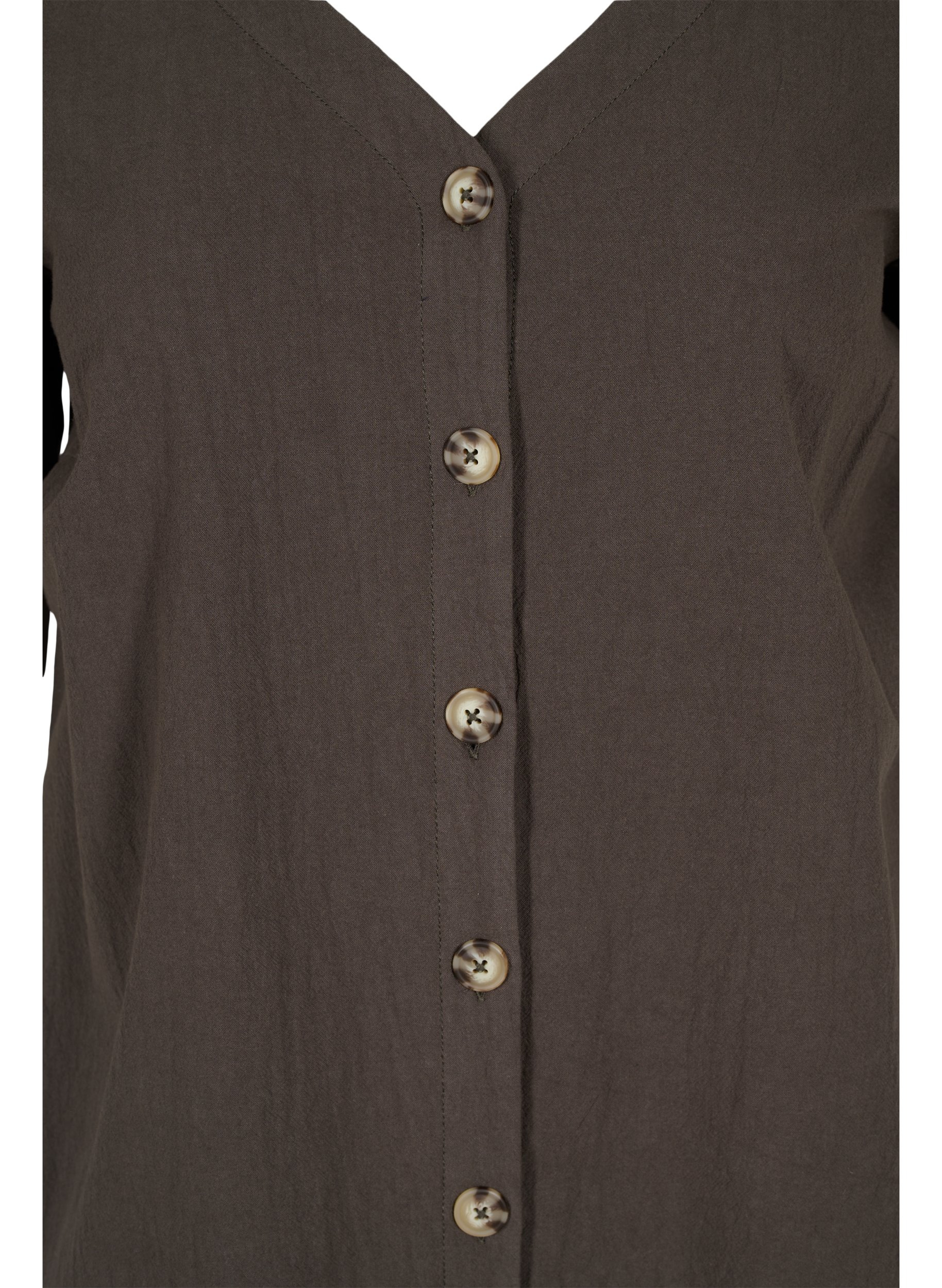Kurzarm Kleid aus Baumwolle mit Knöpfen, Khaki Green, Packshot image number 2