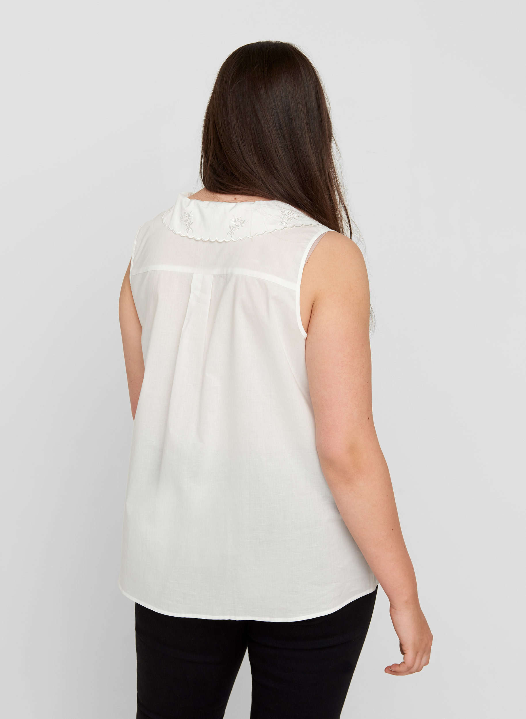 Ärmellose Hemdbluse aus Baumwolle, Bright White, Model image number 1