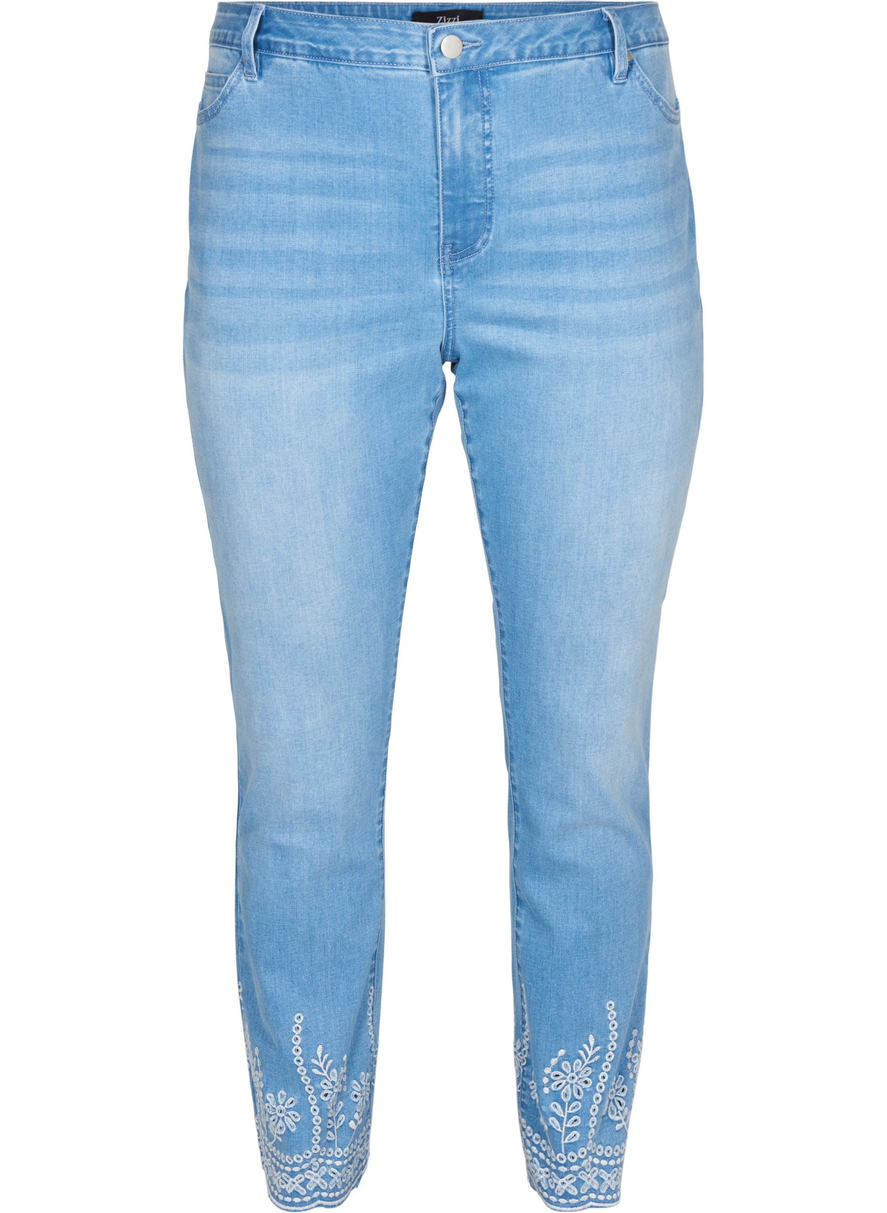 Cropped Emily Jeans mit Stickerei, Light blue denim, Packshot image number 0