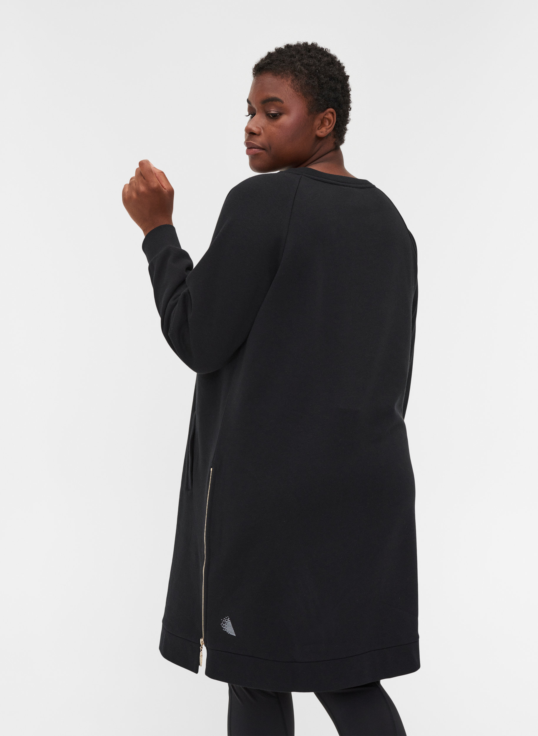 Sweatkleid mit Taschen und Schlitz, Black, Model image number 1