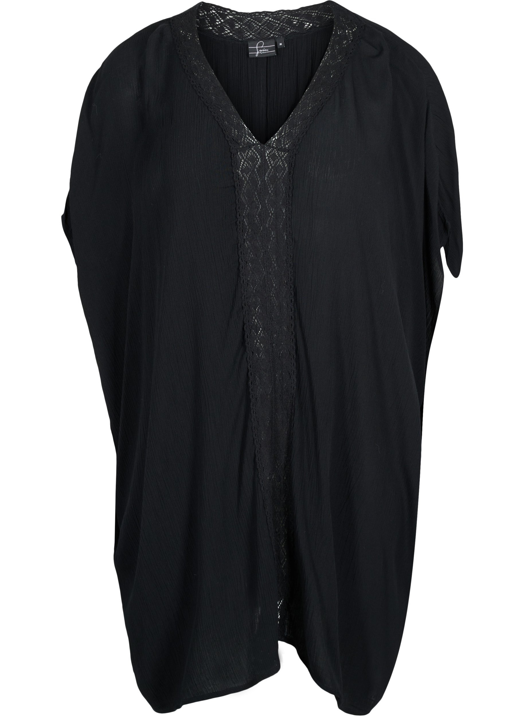 Strandkleid aus Viskose mit Spitzendetails, Black, Packshot image number 0