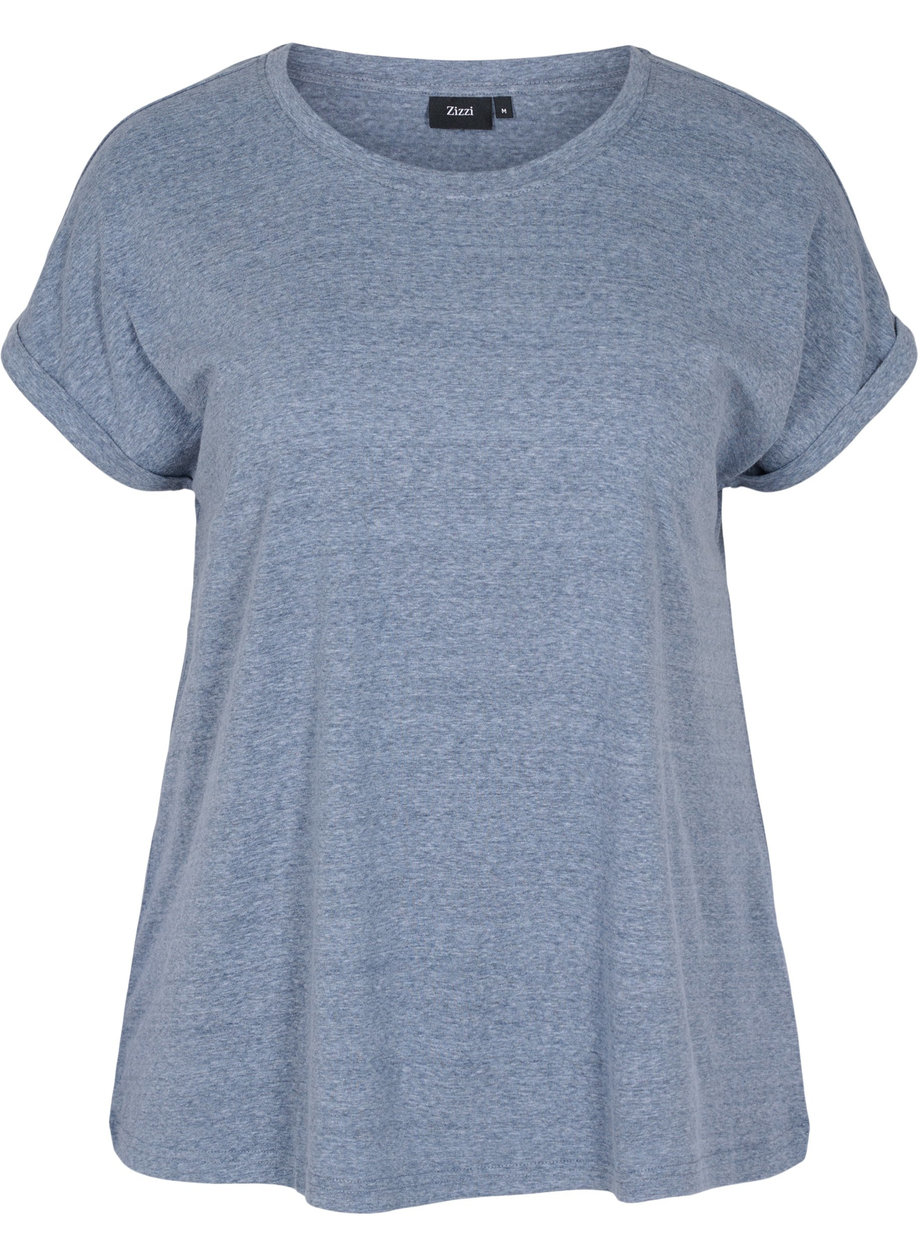 Meliertes T-Shirt aus Baumwolle, Navy Blazer melange, Packshot image number 0