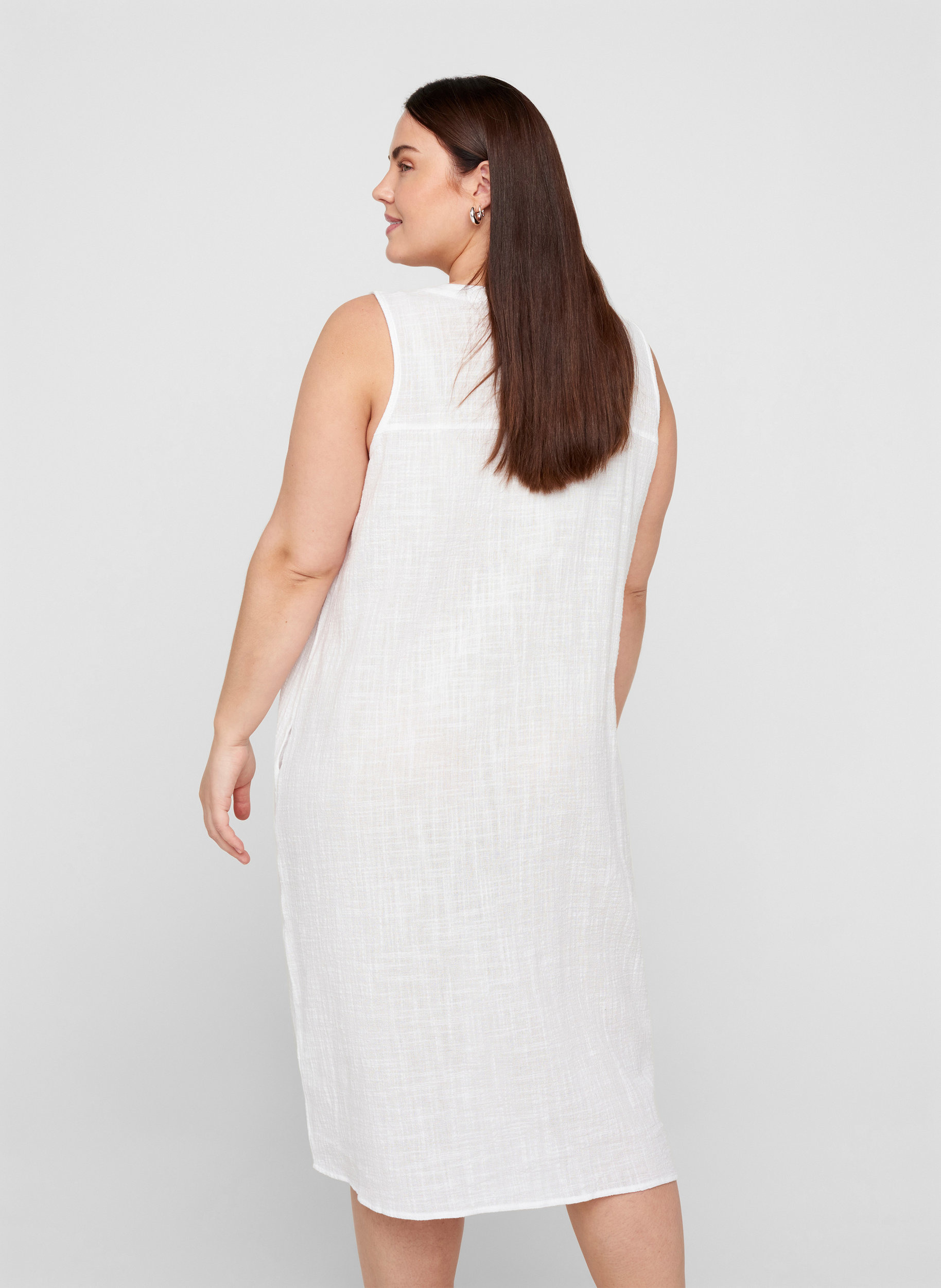 Ärmelloses Kleid aus Baumwolle, White, Model image number 1