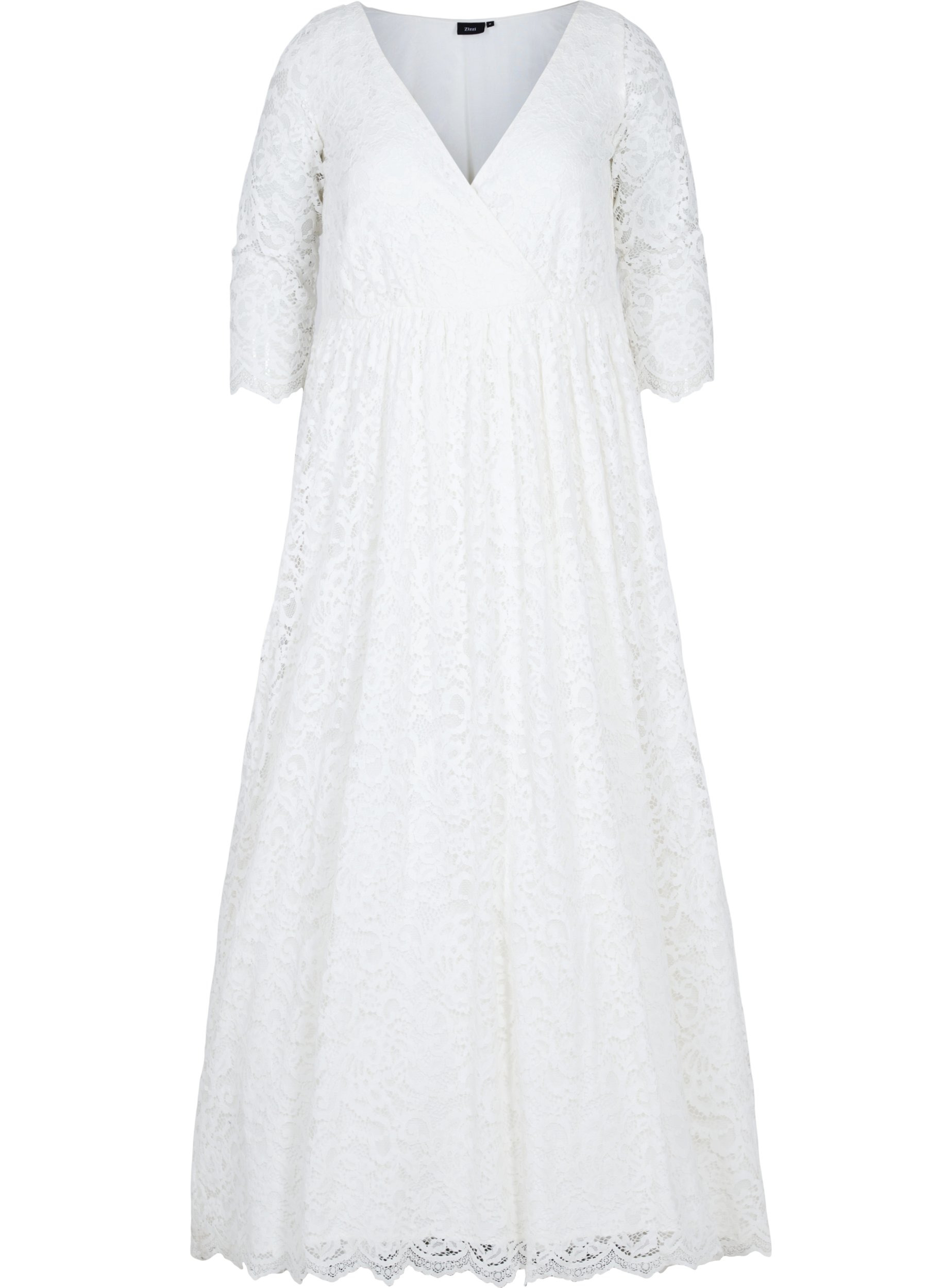 Brautkleid mit Spitze und 3/4-Ärmeln, Star White, Packshot image number 0