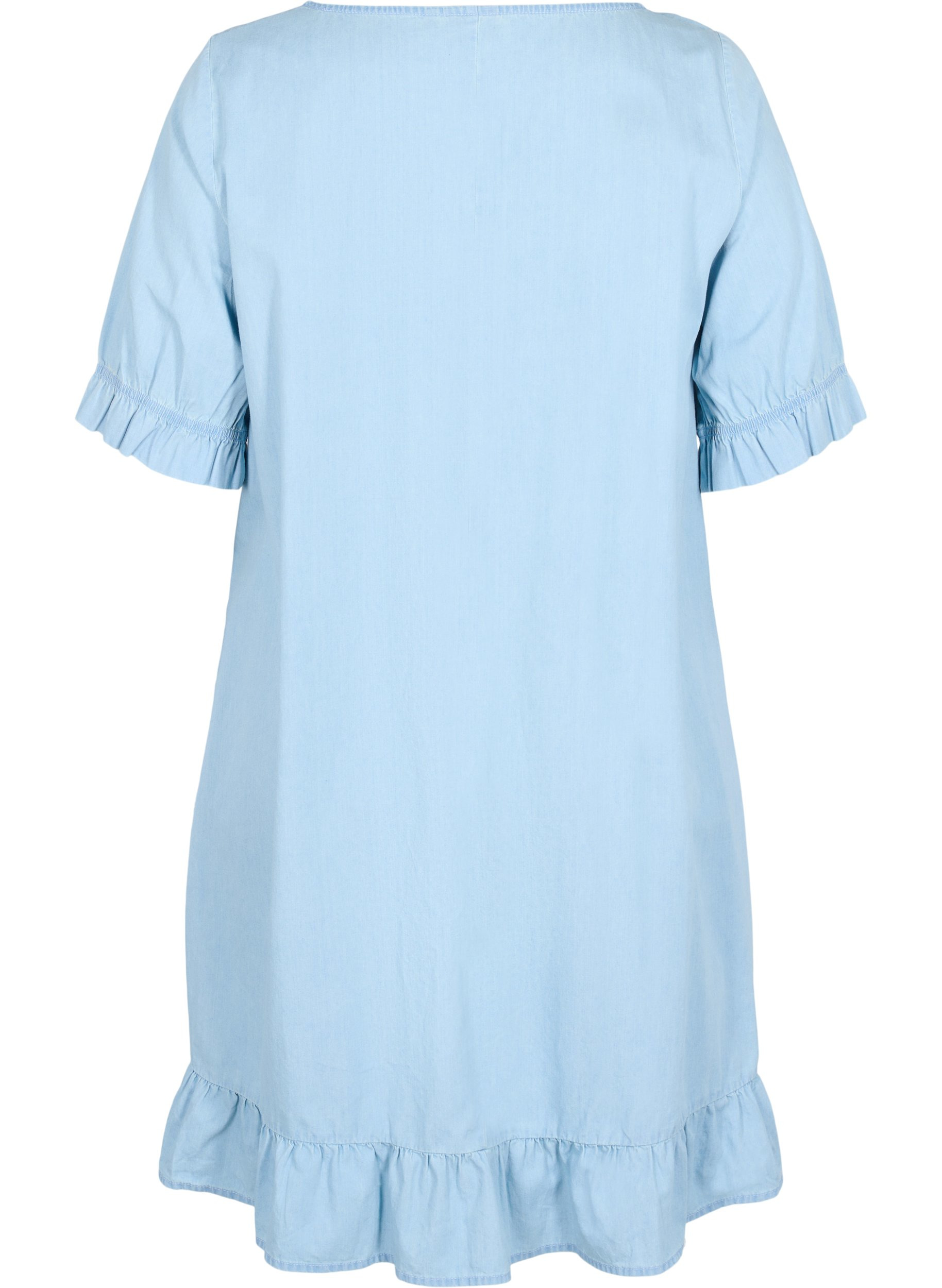Kurzarm Denimkleid aus Baumwolle, Light blue denim, Packshot image number 1