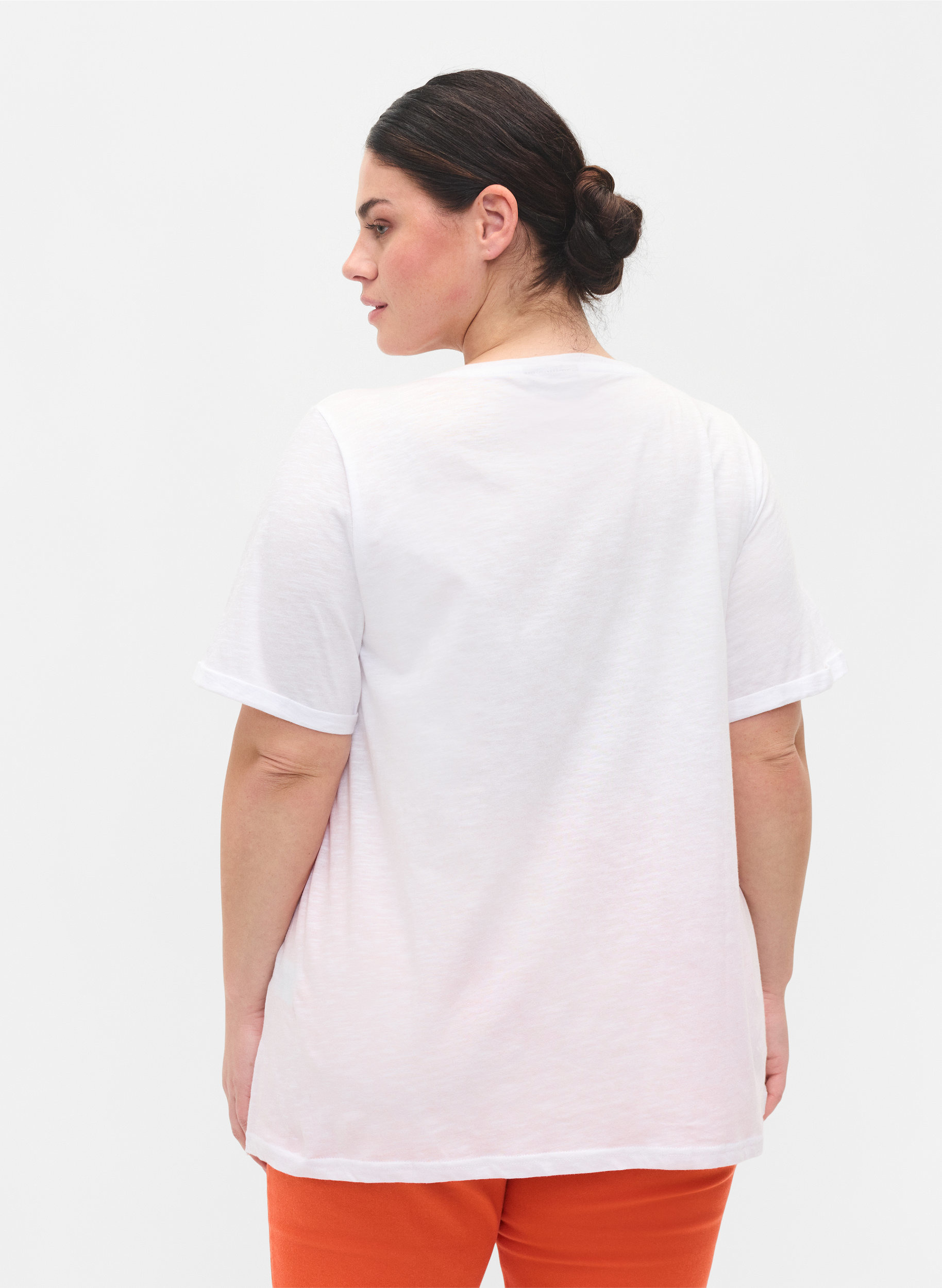 Baumwoll-T-Shirt mit kurzen Ärmeln, Bright White, Model image number 1