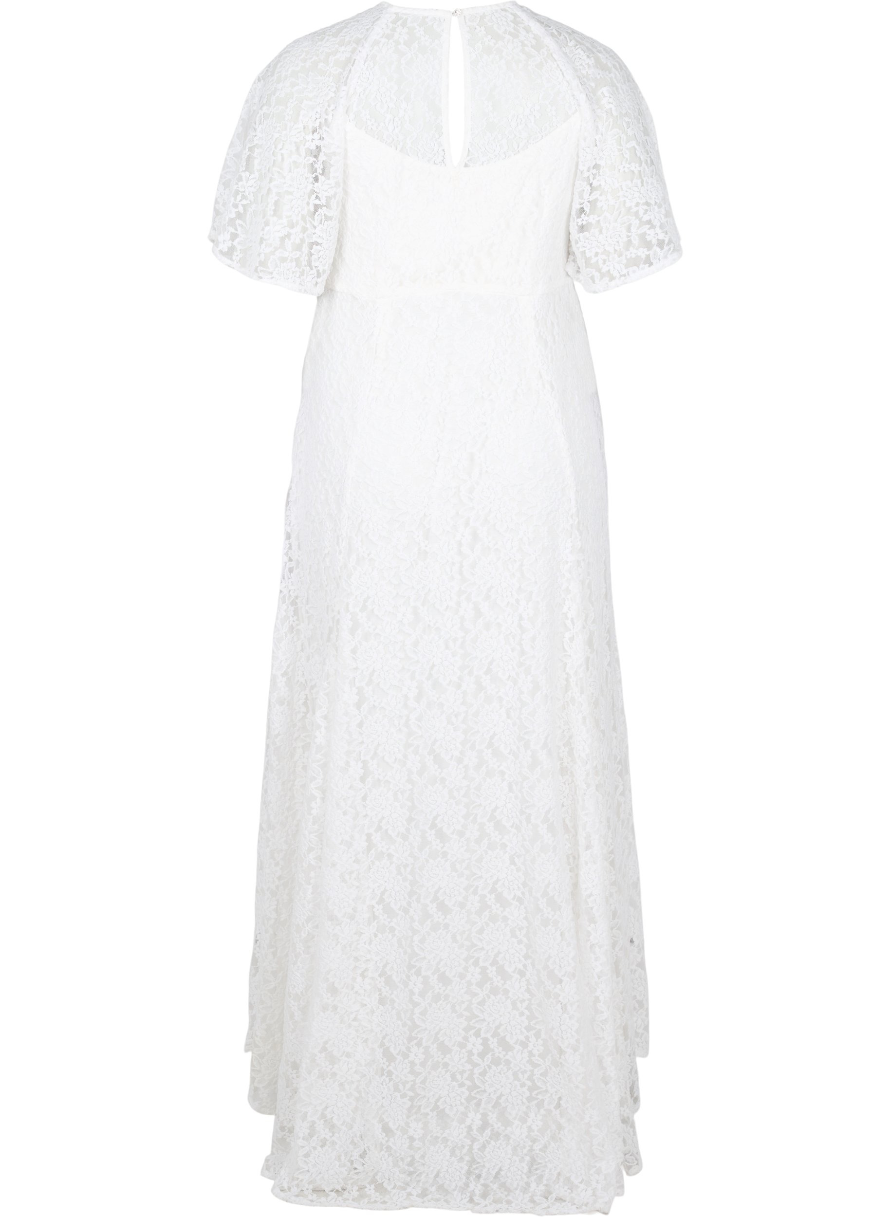 Brautkleid mit Spitze und kurzen Ärmeln, Star White, Packshot image number 1