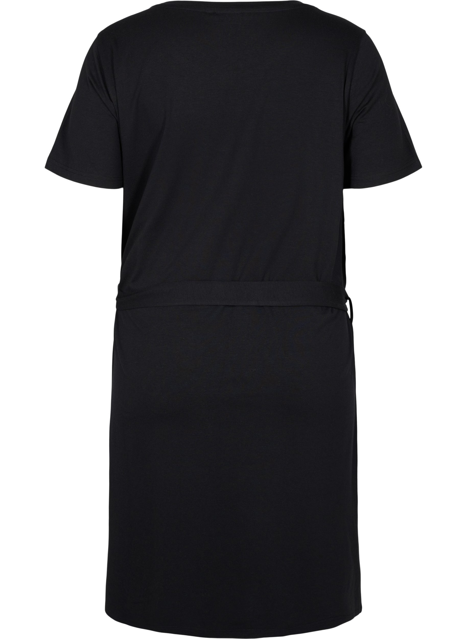 Kurzarm Kleid mit Taillengürtel, Black, Packshot image number 1