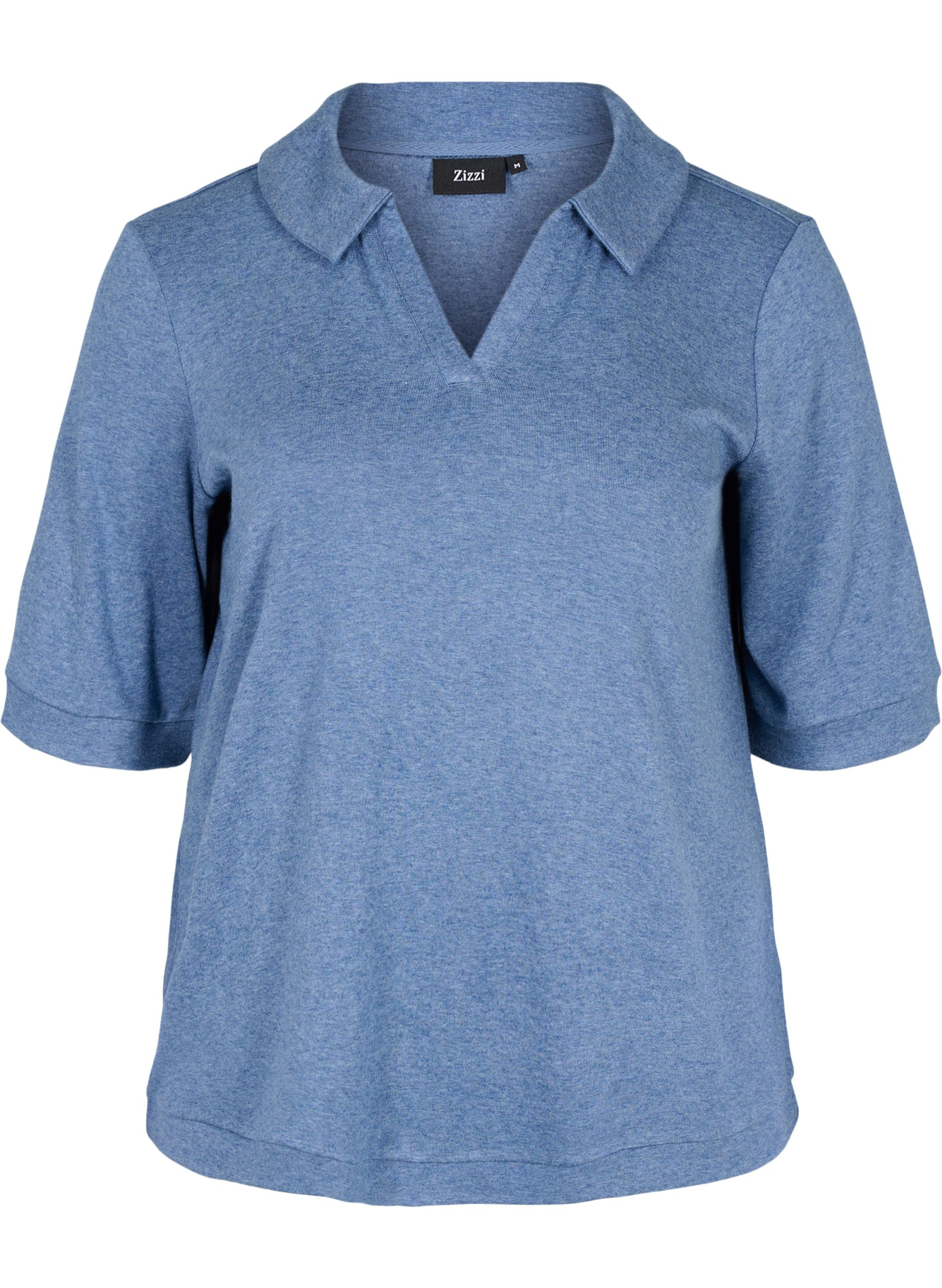 Melierte Bluse mit Kragen und 2/4-Ärmeln, Blue Melange, Packshot image number 0