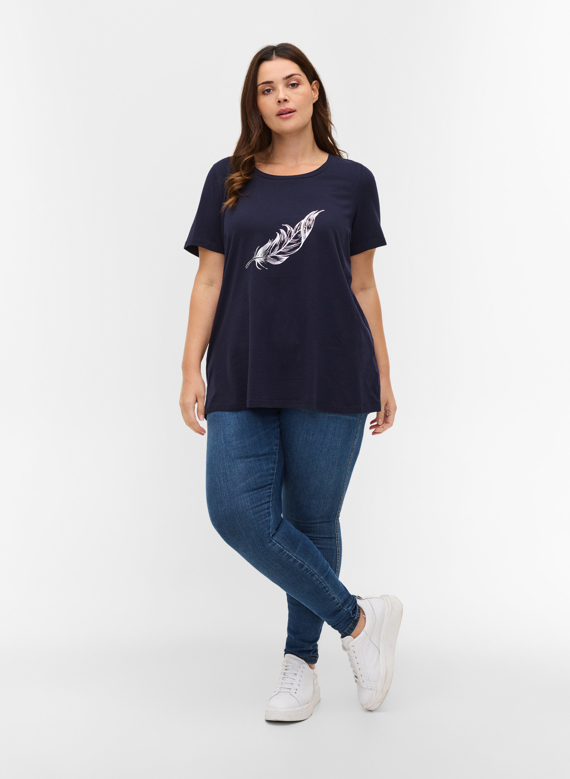 Kurzarm T-Shirt aus Baumwolle mit Aufdruck, Night Sky w. silver , Model image number 2