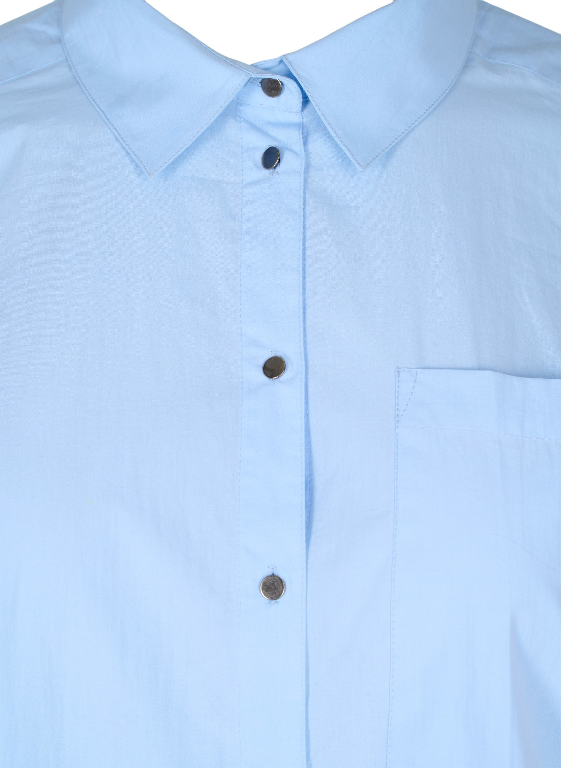Lange Hemdbluse aus Baumwolle mit Kragen und Knopfverschluss, Chambray Blue, Packshot image number 2