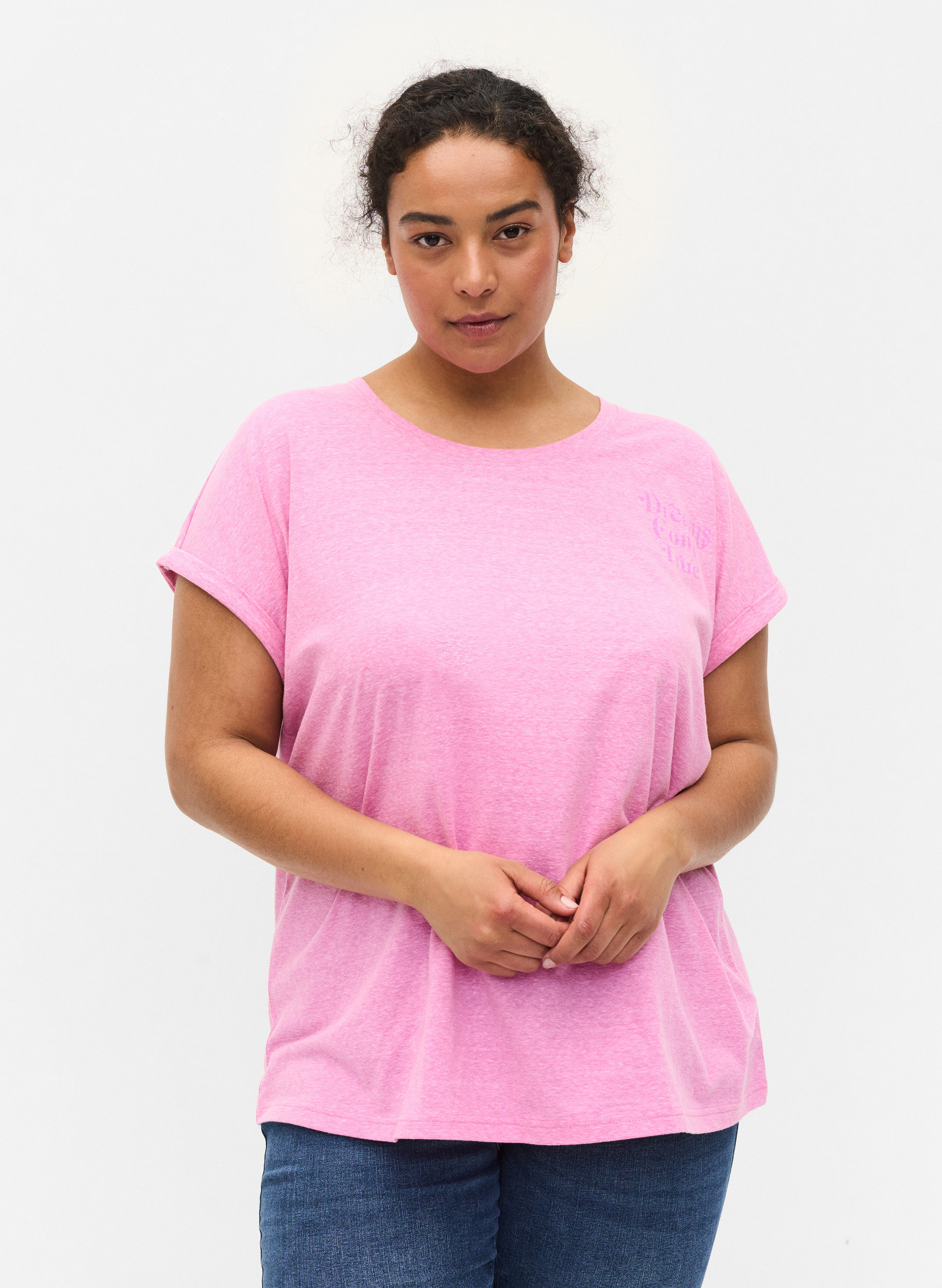 Meliertes T-Shirt aus Baumwolle, Cyclamen Melange, Model image number 0