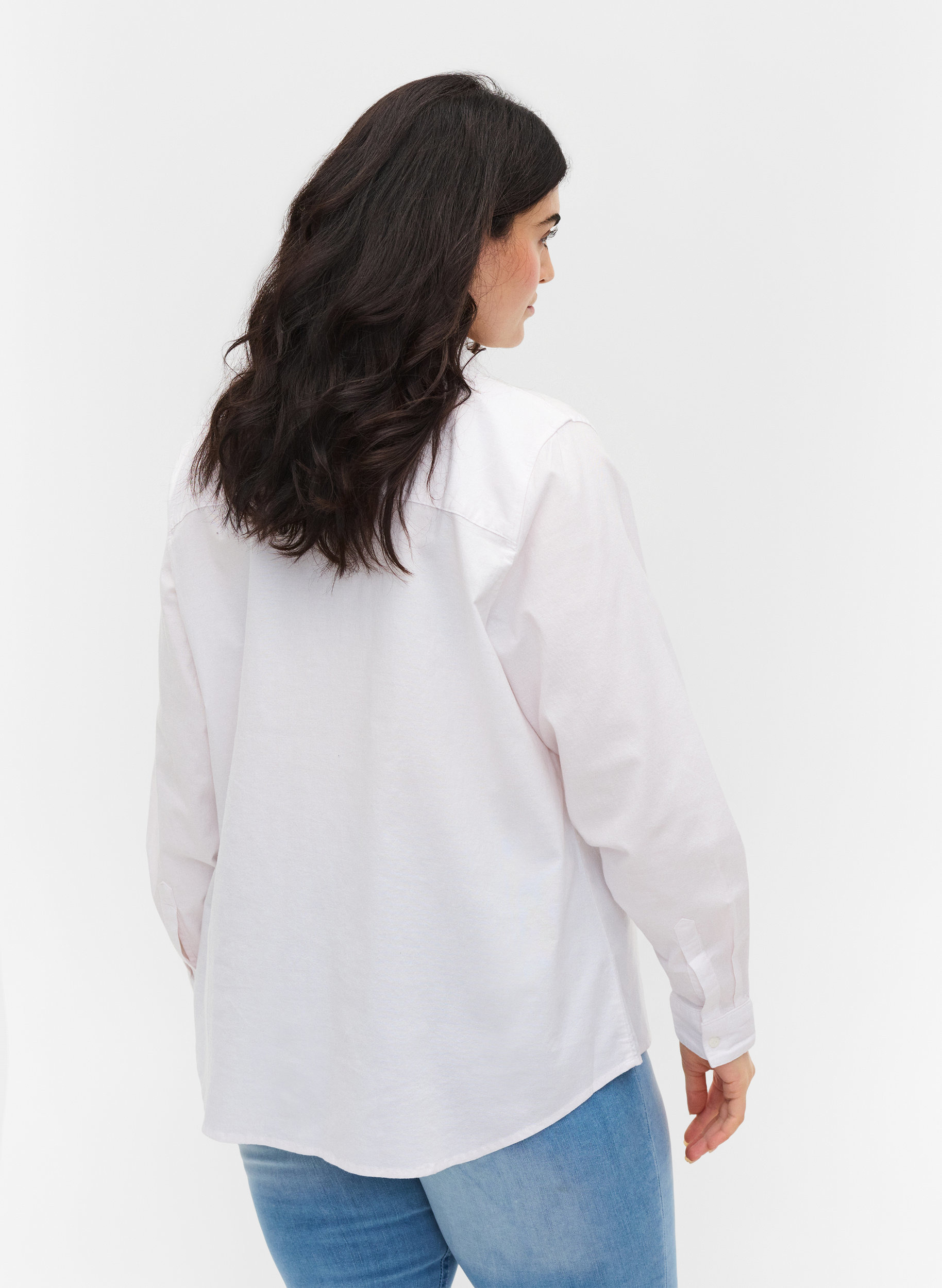 Langarm Hemdbluse aus Baumwolle, Bright White, Model