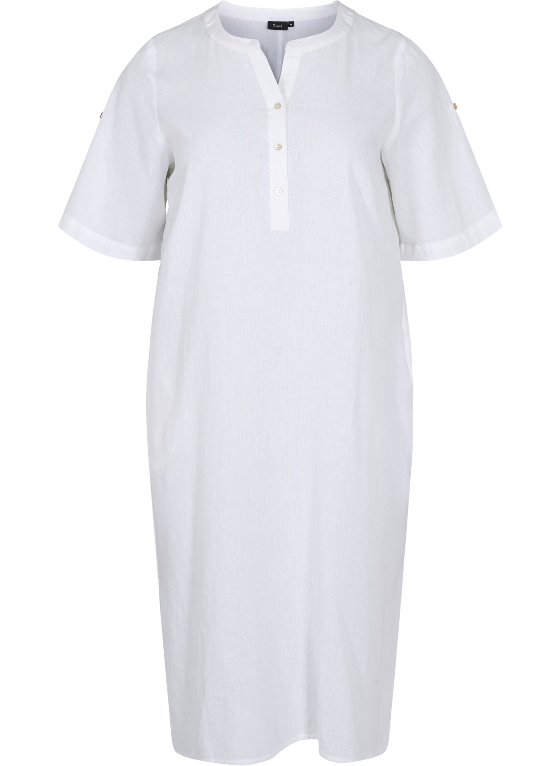 Langes kurzärmeliges Hemdkleid, White, Packshot image number 0