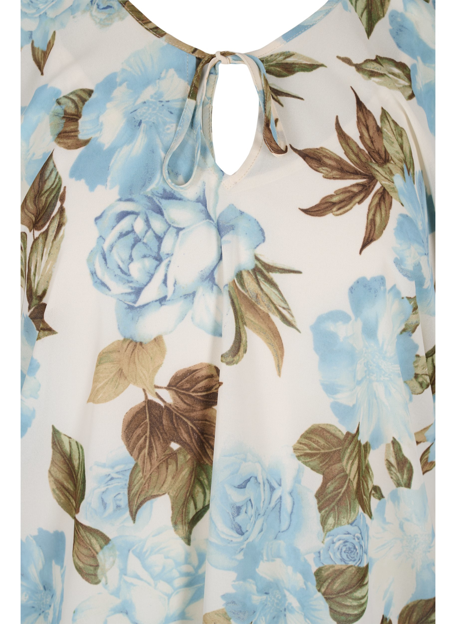 Kurzarm Bluse mit Bindeschnüren und Print , Cloud Dancer Flower , Packshot image number 2