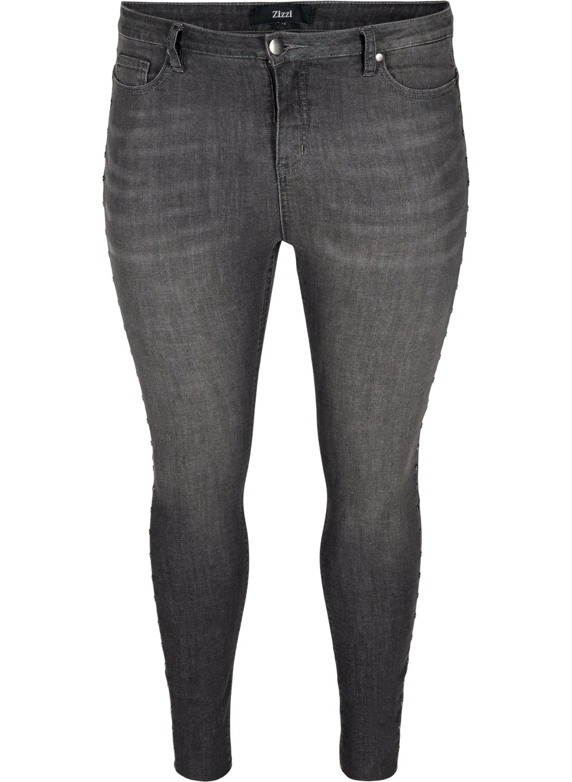 Hochtaillierte Amy Jeans mit Nieten an der Seitennaht, Dark Grey Denim, Packshot image number 0