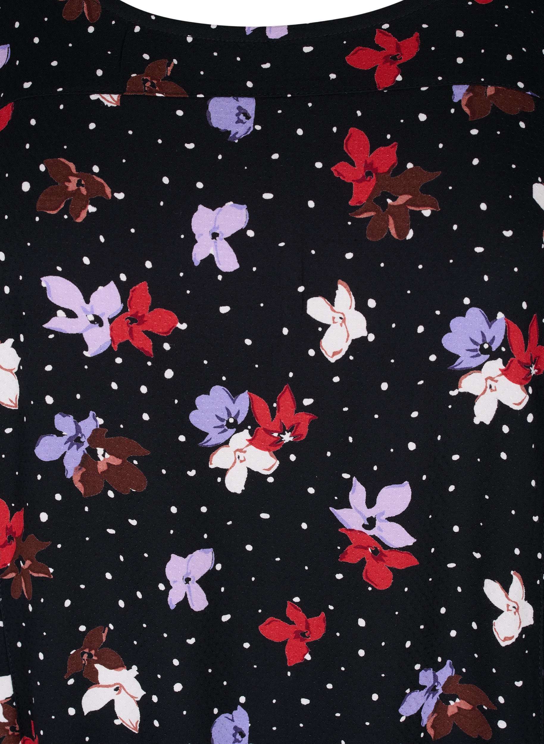 Kurzarm Viskosekleid mit Print, Black Dot Flower, Packshot image number 2