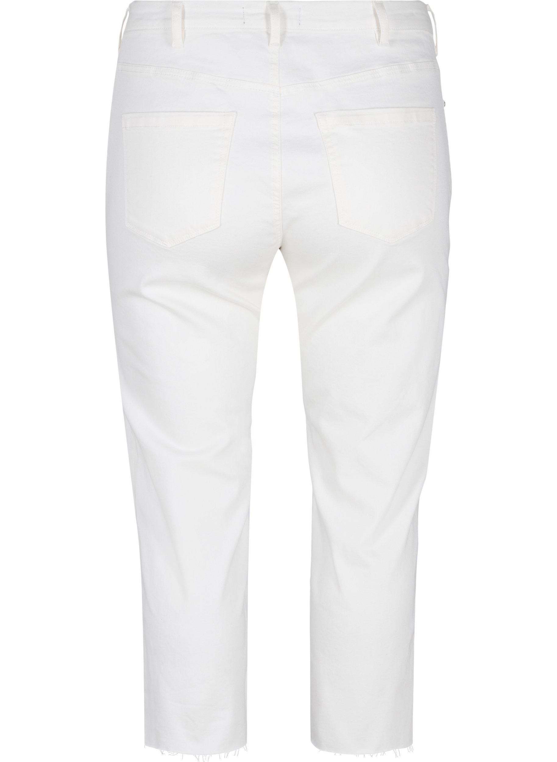 7/8-Jeans mit Fransensaum und hoher Taille, White, Packshot image number 1