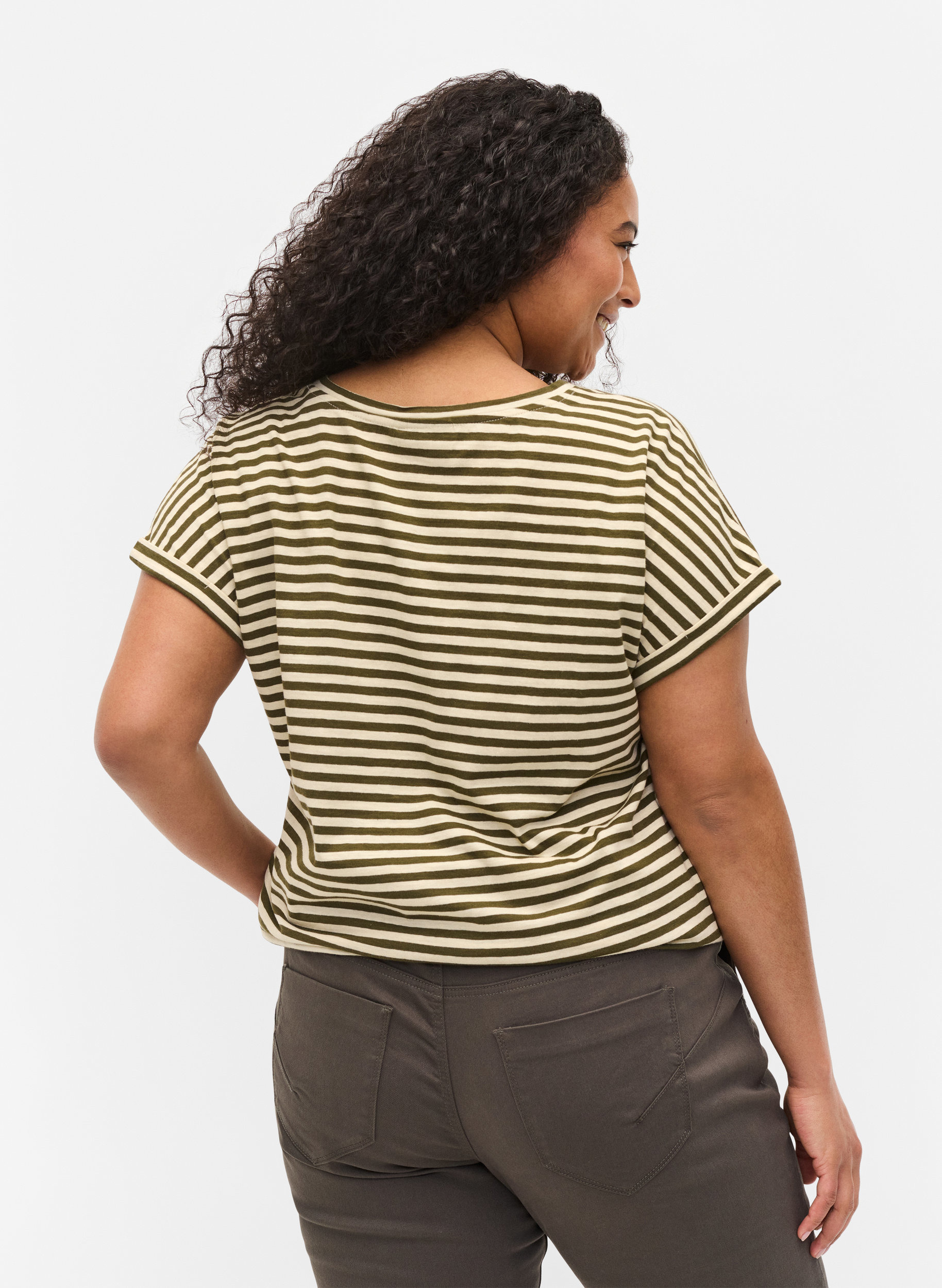 Gestreiftes T-Shirt aus Baumwolle, Ivy Green Y/D, Model image number 1