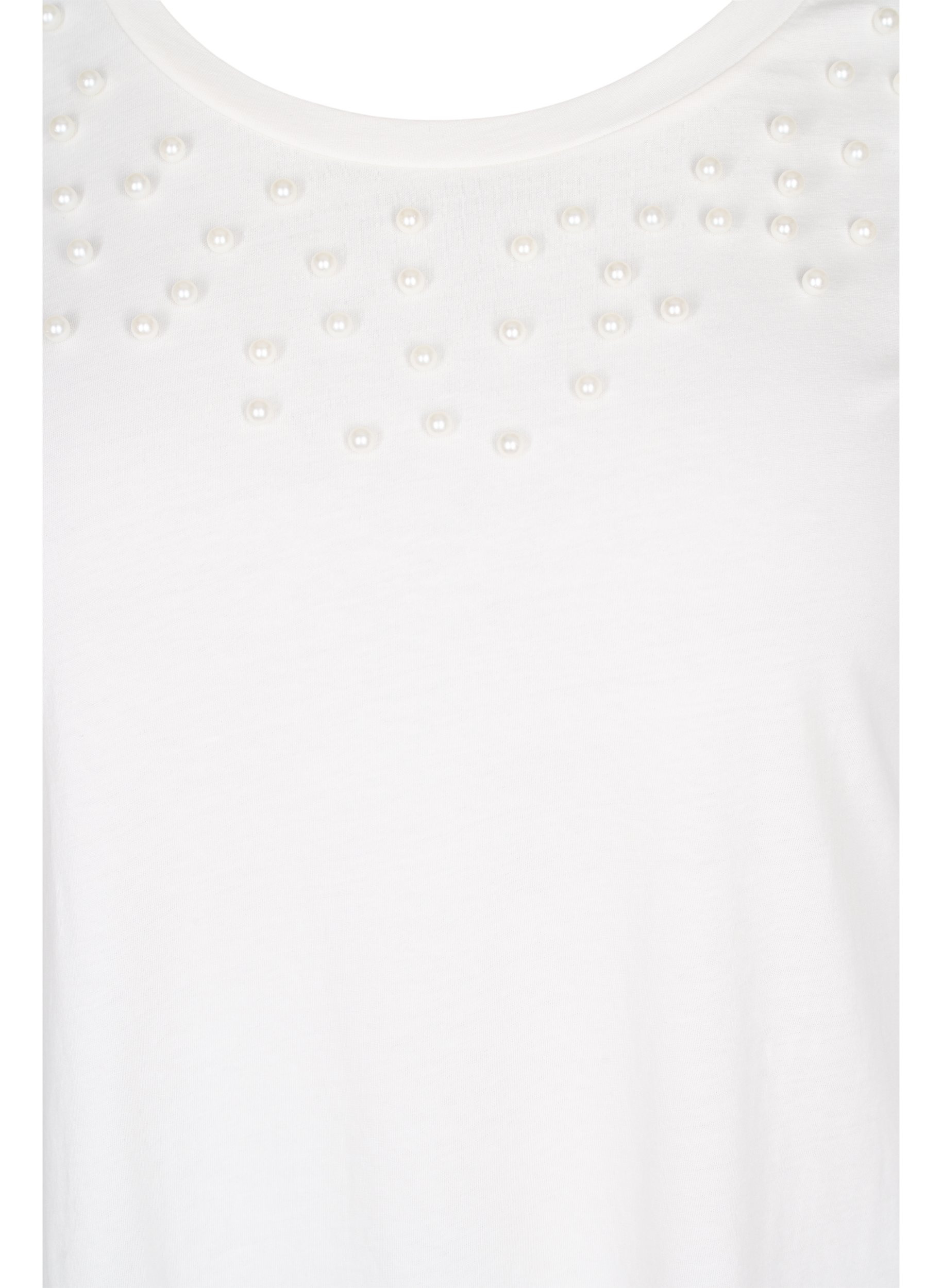 Baumwoll-T-Shirt mit Perlen, Warm Off-white, Packshot image number 2