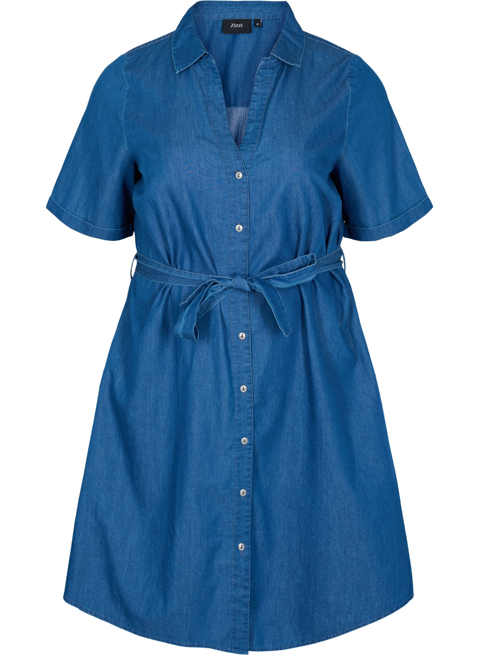 Denimkleid aus Baumwolle mit Taillengürtel, Medium Blue, Packshot image number 0