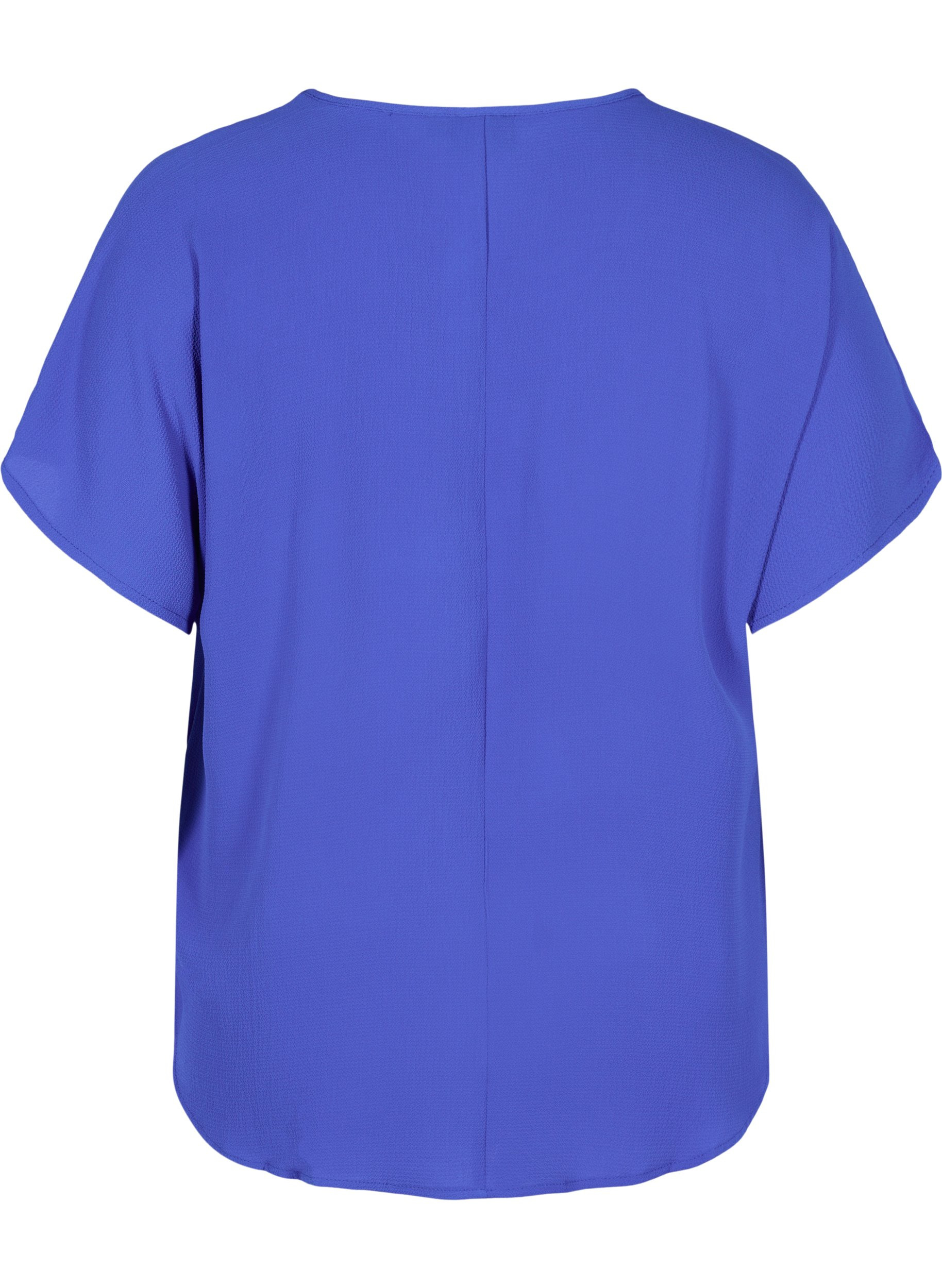Bluse mit kurzen Ärmeln und Rundhalsausschnitt, Dazzling Blue, Packshot image number 1