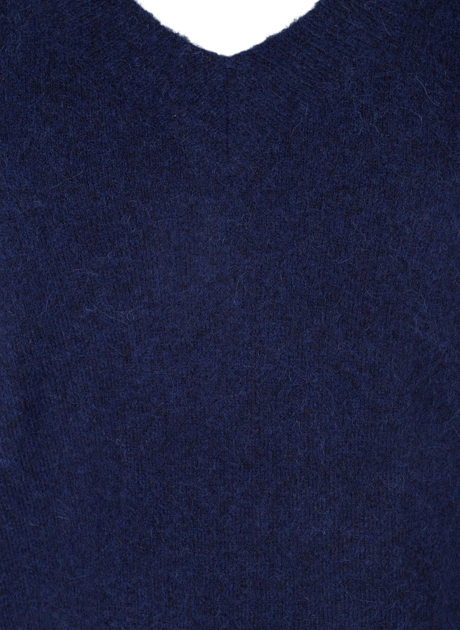 Melierte Strickbluse mit V-Ausschnitt aus Wollmischung, Dark Blue Mel., Packshot image number 2