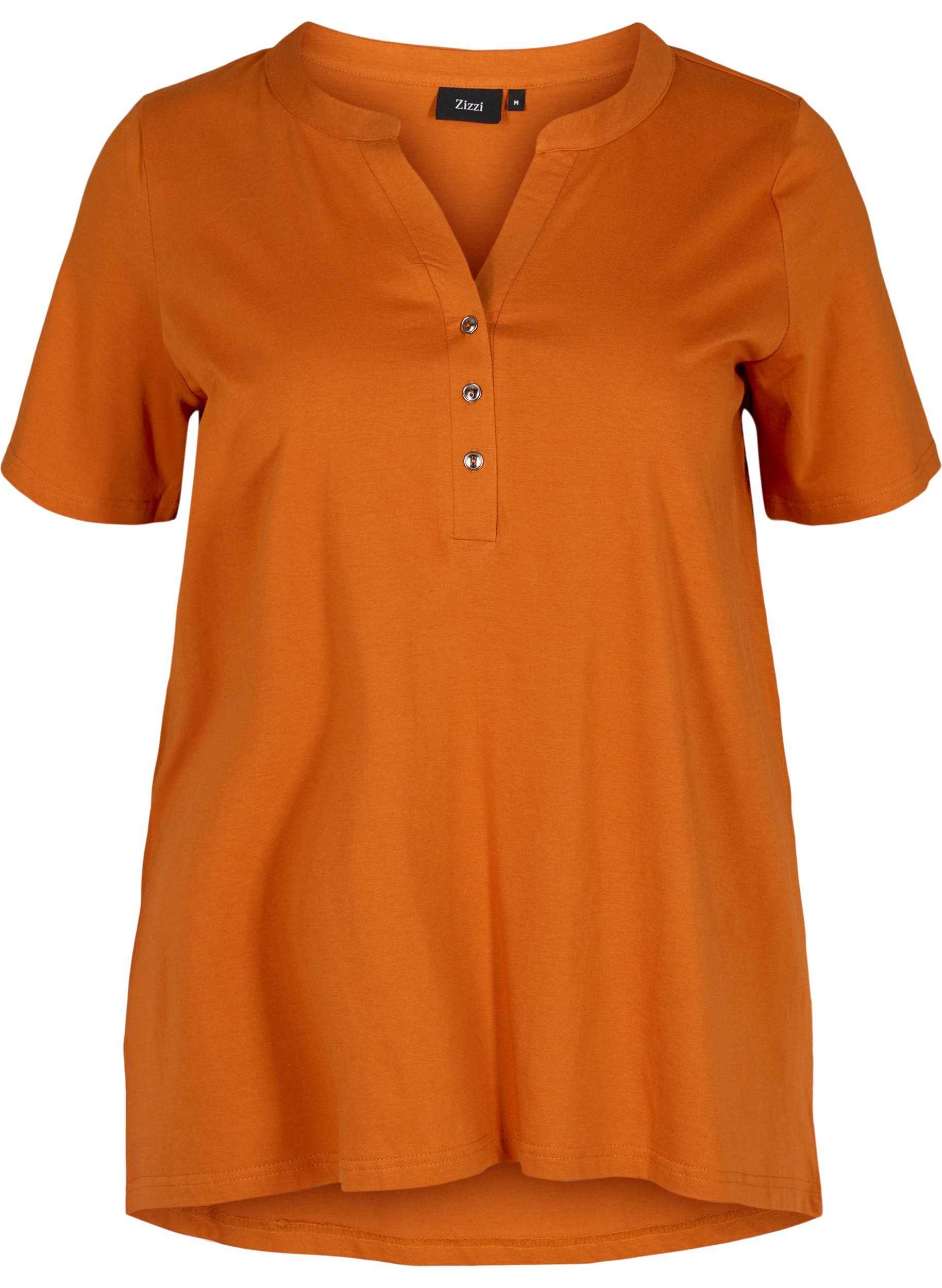 T-Shirt aus Baumwolle mit V-Ausschnitt und Knöpfen, Autumnal, Packshot image number 0