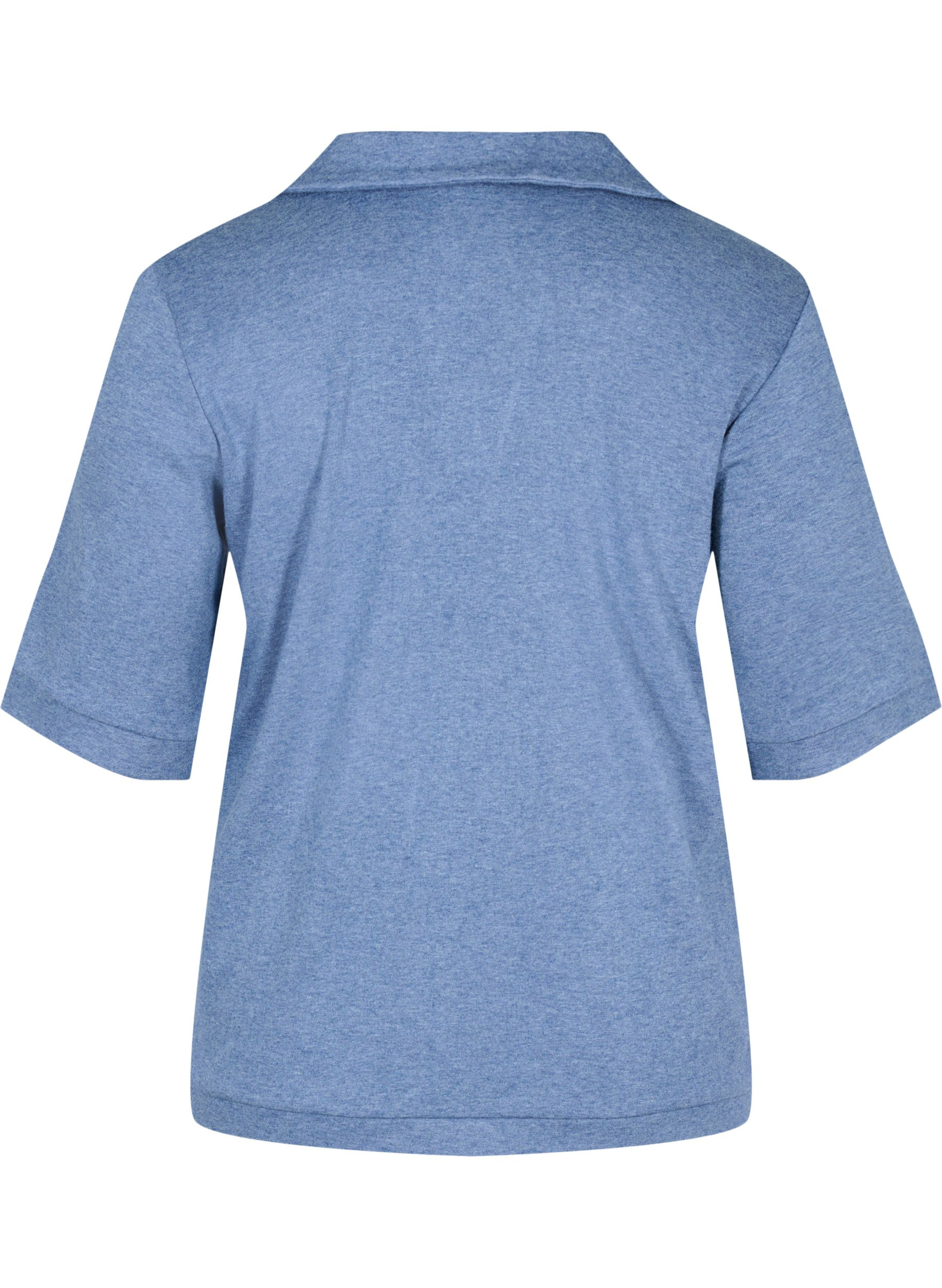 Melierte Bluse mit Kragen und 2/4-Ärmeln, Blue Melange, Packshot image number 1