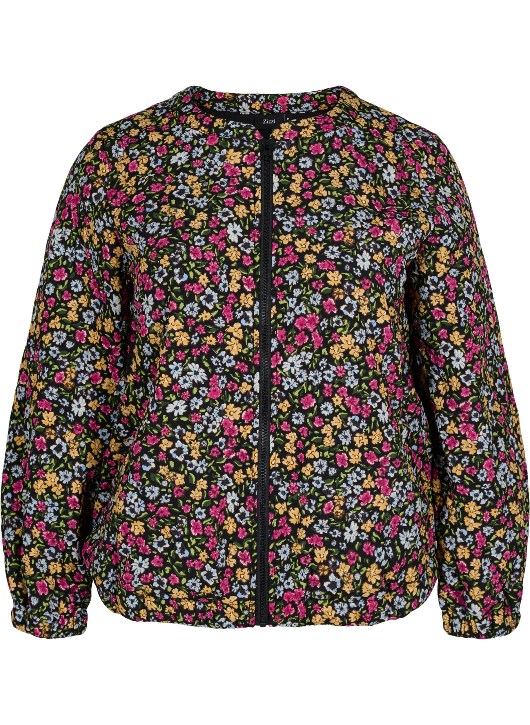 Kurze Jacke mit Print und Taschen, Black Ditzy Flower, Packshot