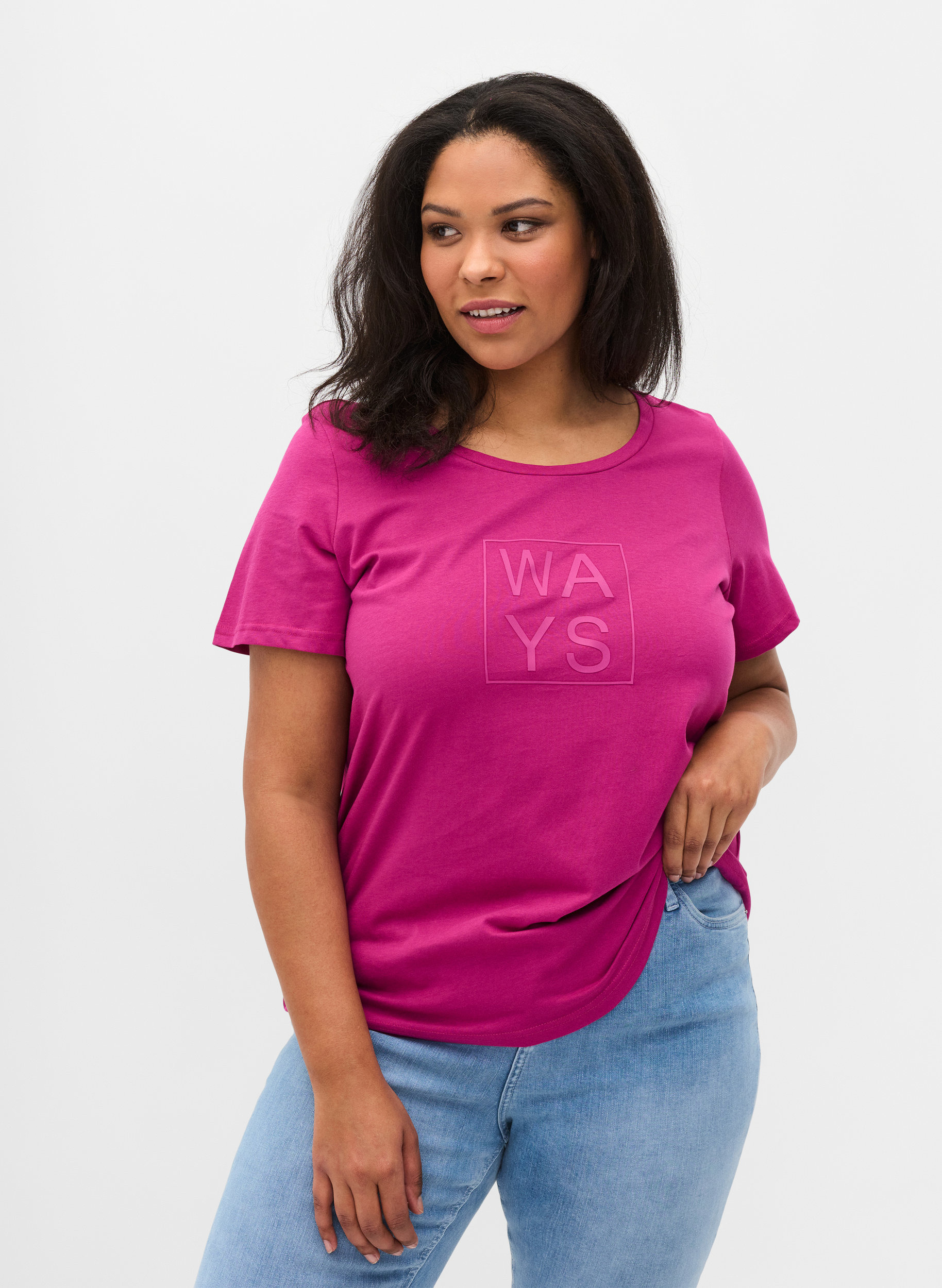 Kurzarm T-Shirt aus Baumwolle mit Aufdruck, Festival Fuchsia WAY, Model image number 0