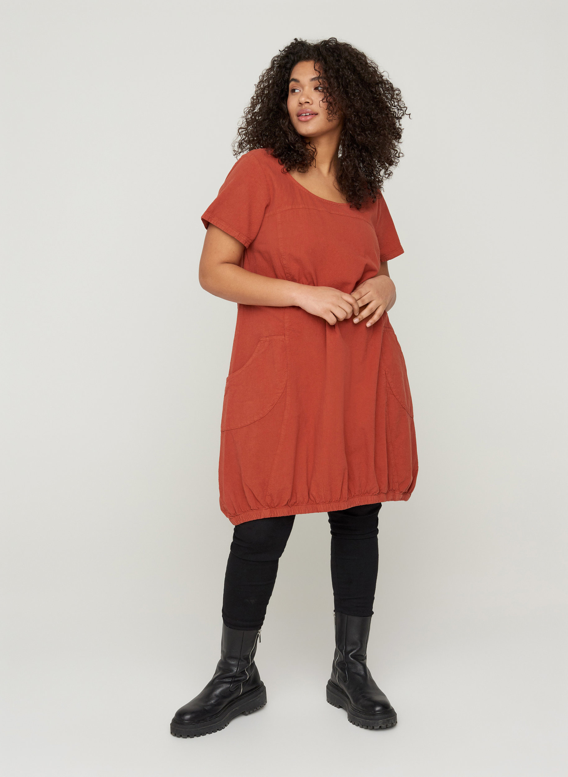 Kurzarm Kleid aus Baumwolle, Arabian Spice, Model image number 2