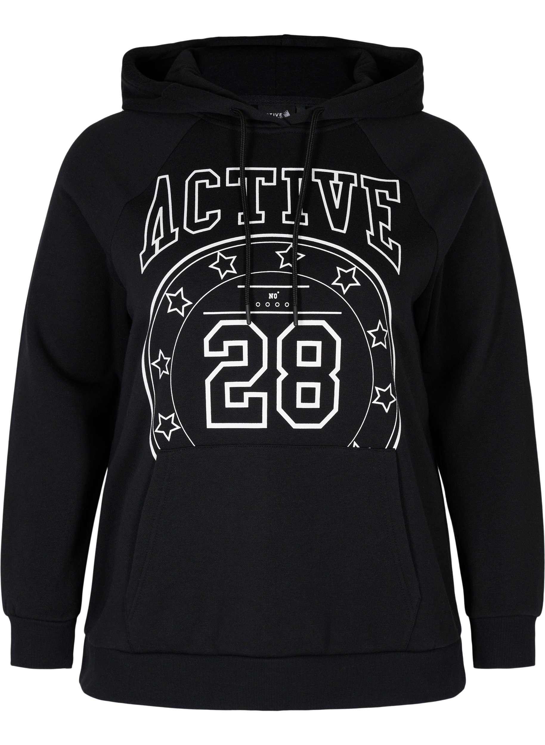 Sweatshirt mit Printdetails und Kapuze, Black, Packshot image number 0