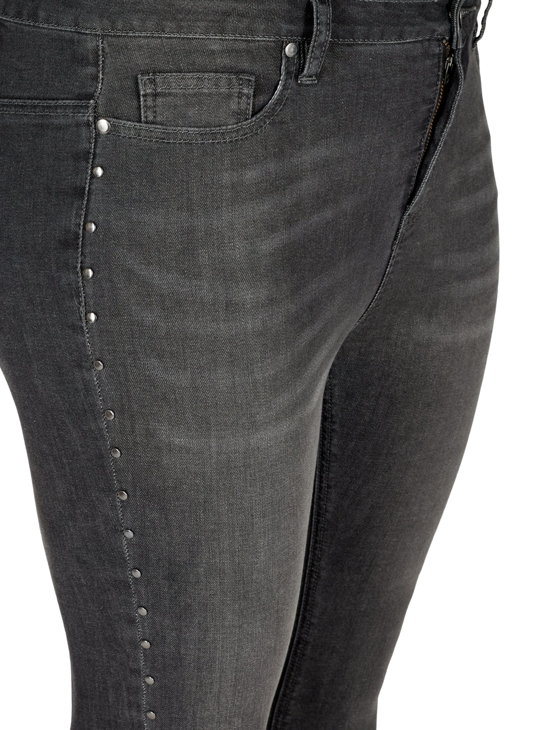 Hochtaillierte Amy Jeans mit Nieten an der Seitennaht, Dark Grey Denim, Packshot image number 2