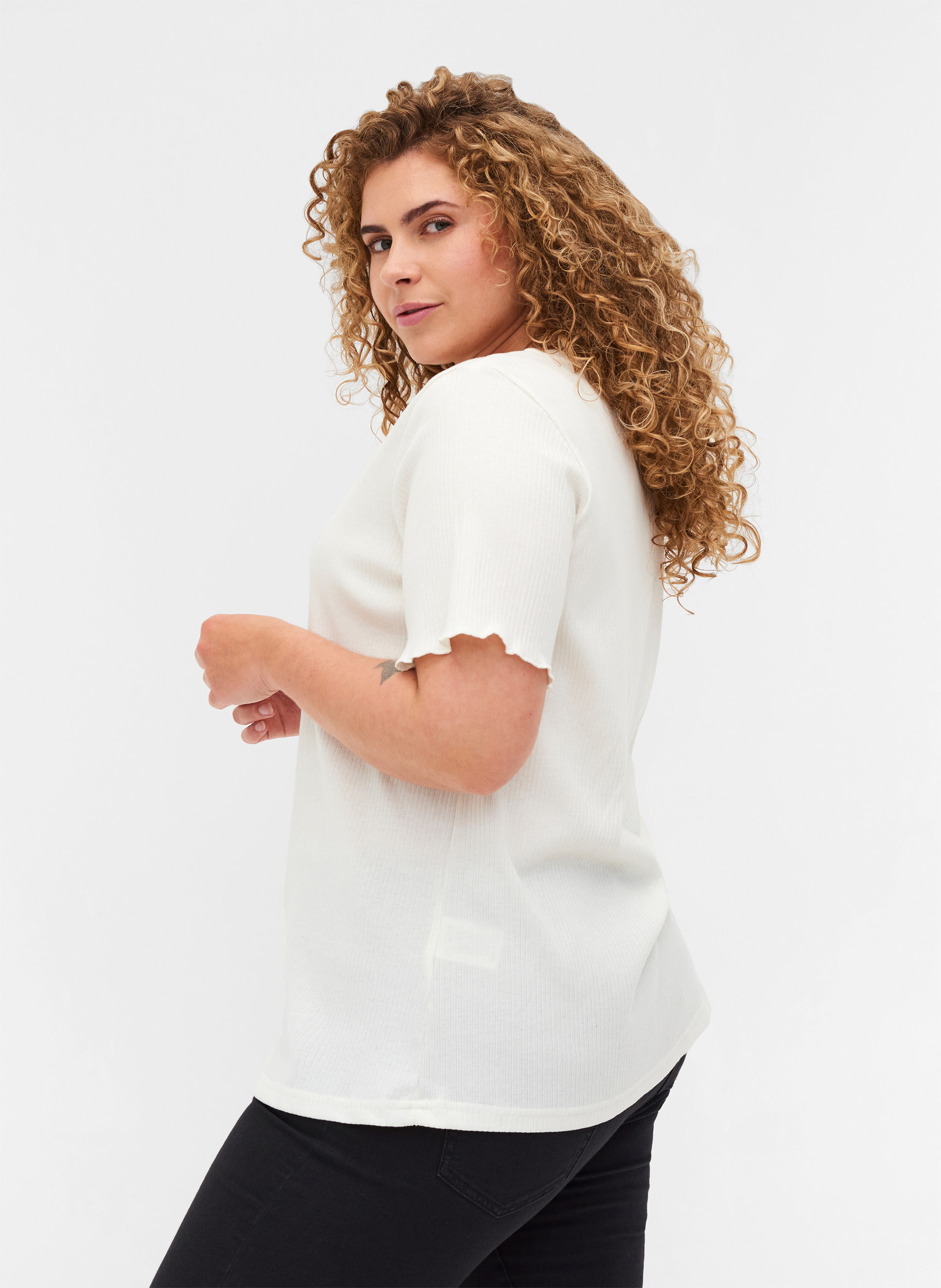 Kurzarm T-Shirt aus Rippqualität, Egret, Model image number 1
