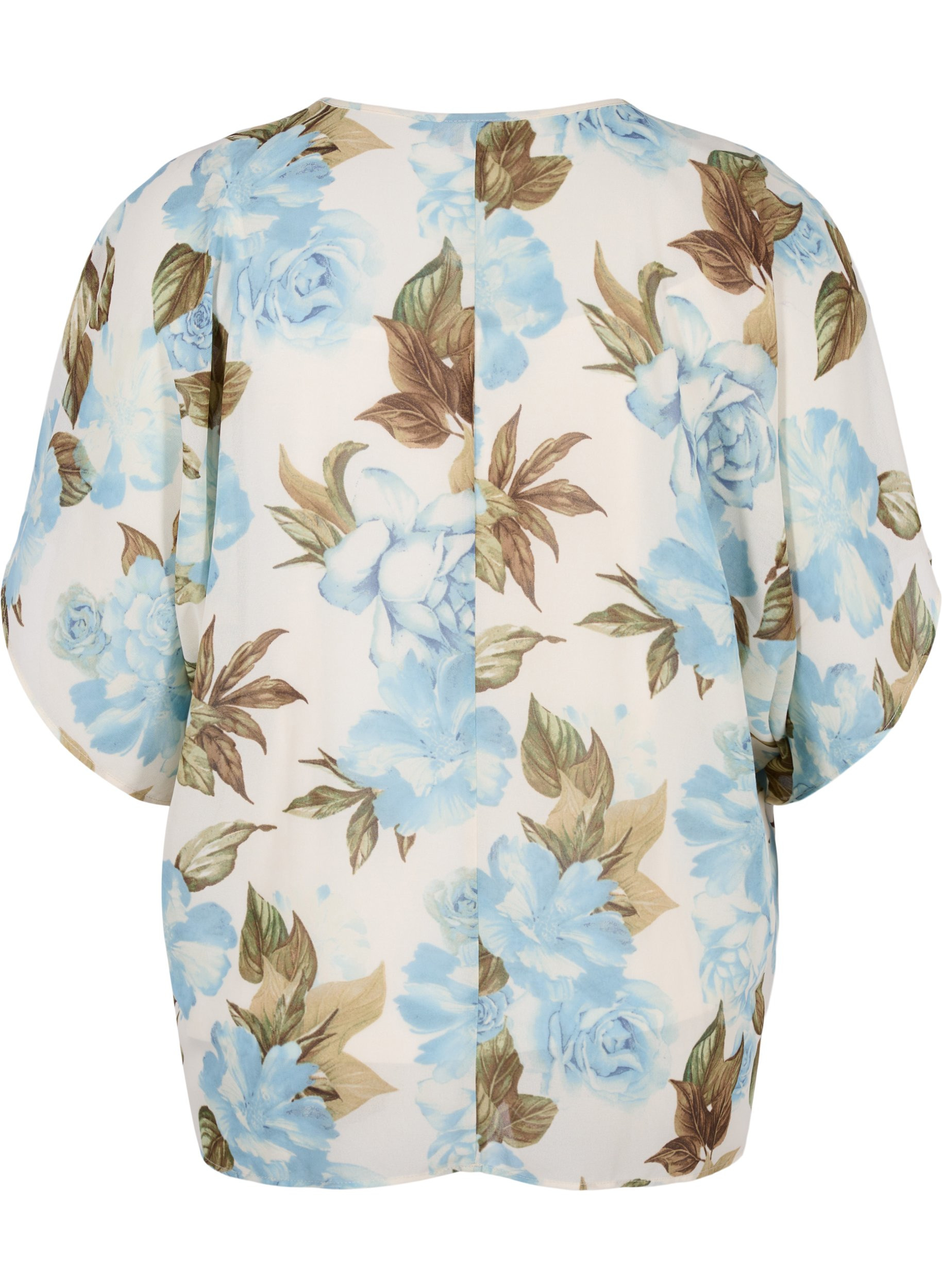 Kurzarm Bluse mit Bindeschnüren und Print , Cloud Dancer Flower , Packshot image number 1