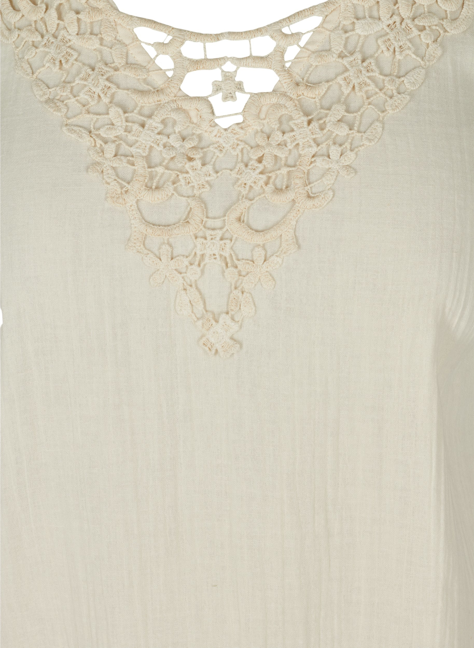Kurzarm Kleid aus Baumwolle mit Stickerei, Beige As Sample, Packshot image number 2