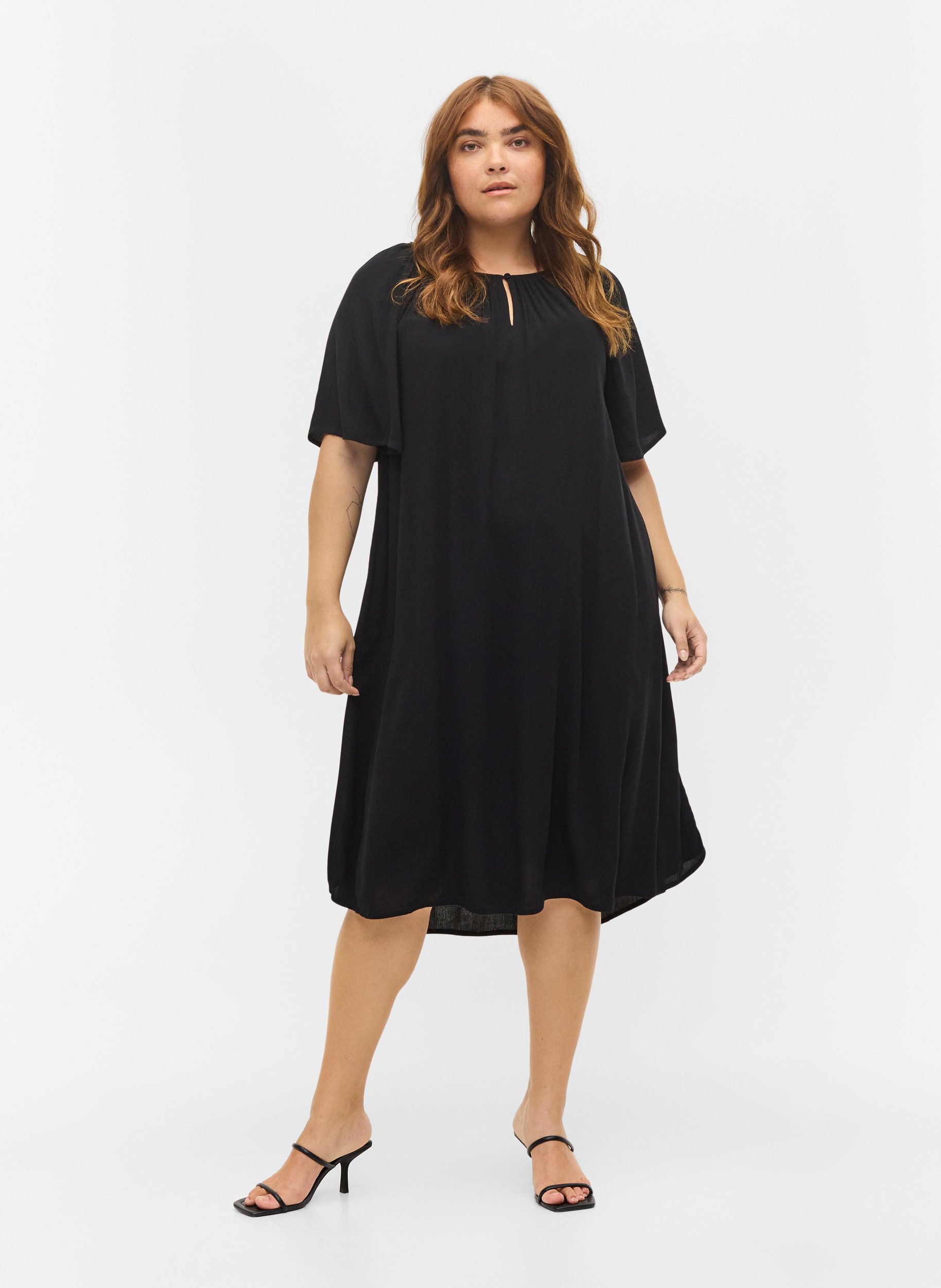 Kurzärmeliges Kleid aus Viskose, Black, Model image number 2