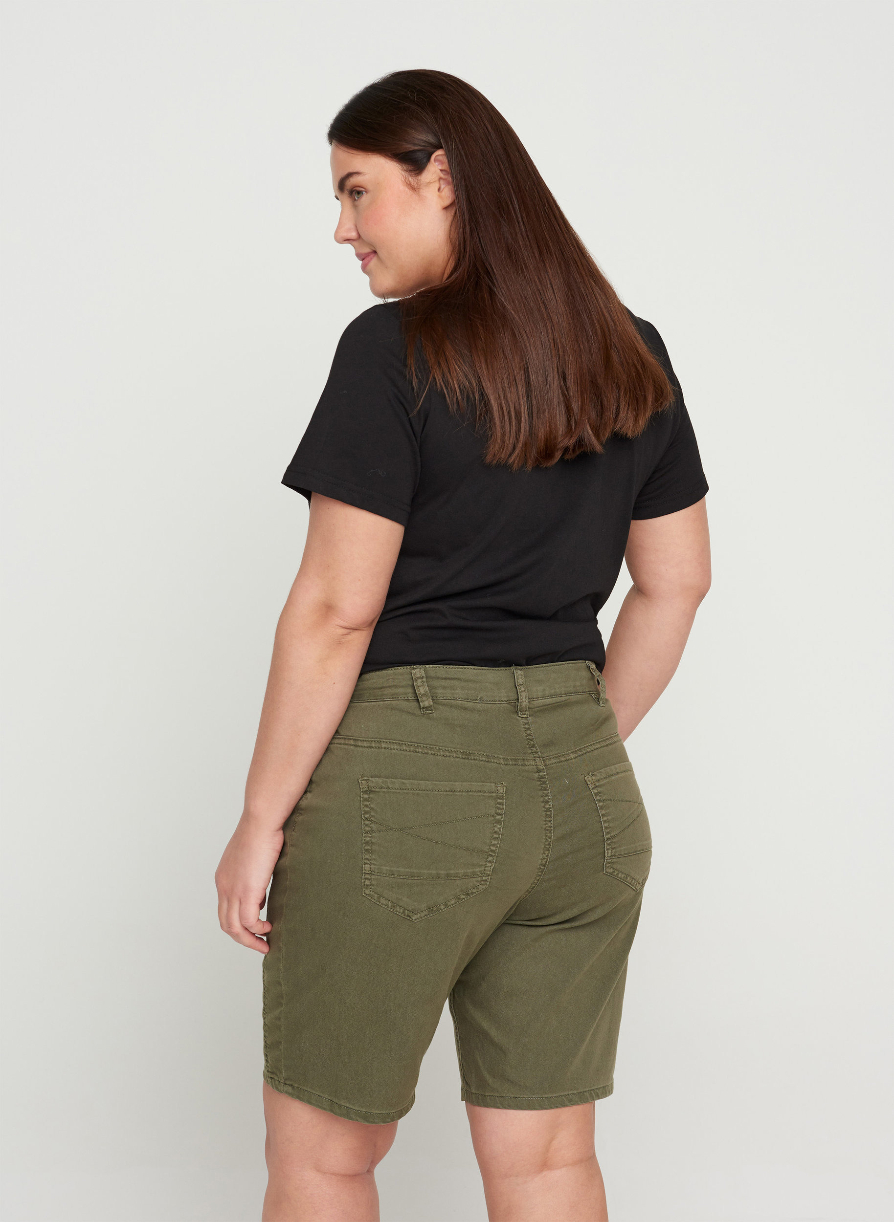 Slim Fit Denim Shorts, Green, Model image number 1