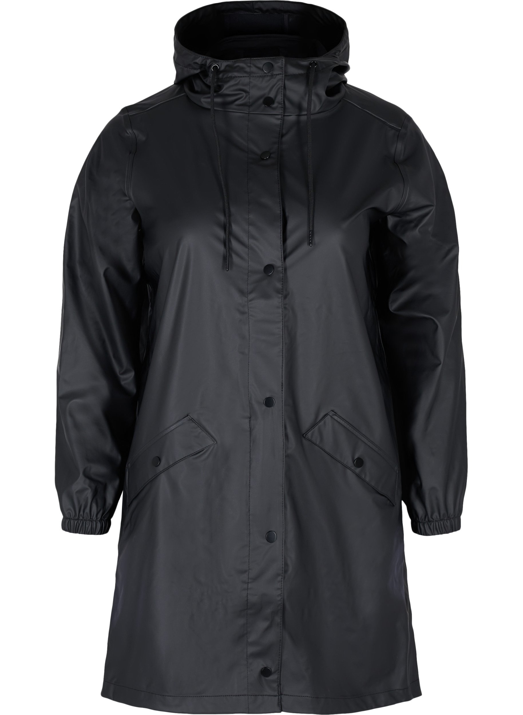 Regenjacke mit Kapuze und Knopfverschluss, Black, Packshot image number 0