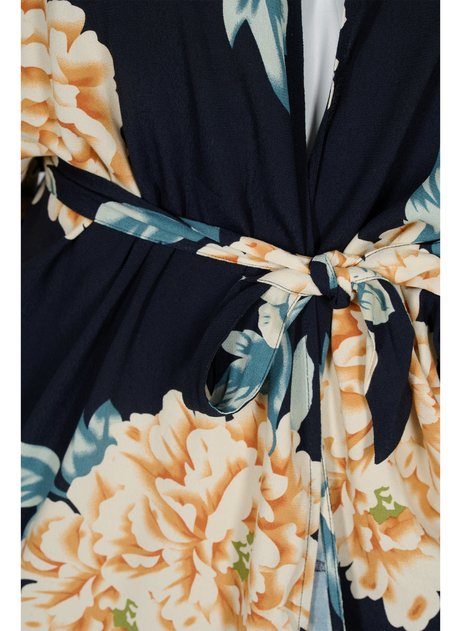 Kimono aus Viskose mit Print und 3/4-Ärmeln, Roses on Navy, Packshot image number 2