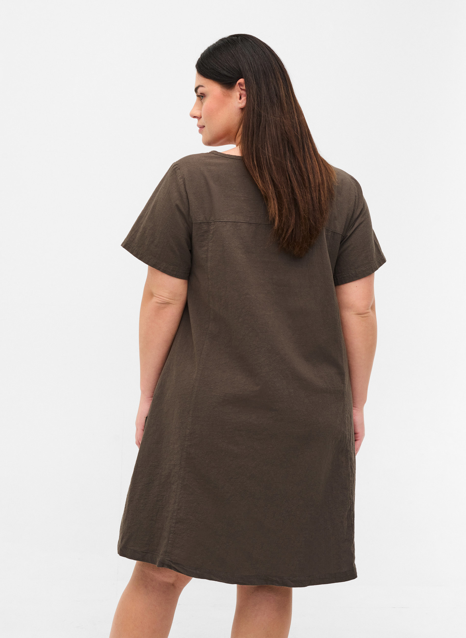 Kurzarm Kleid aus Baumwolle, Khaki Green, Model image number 1