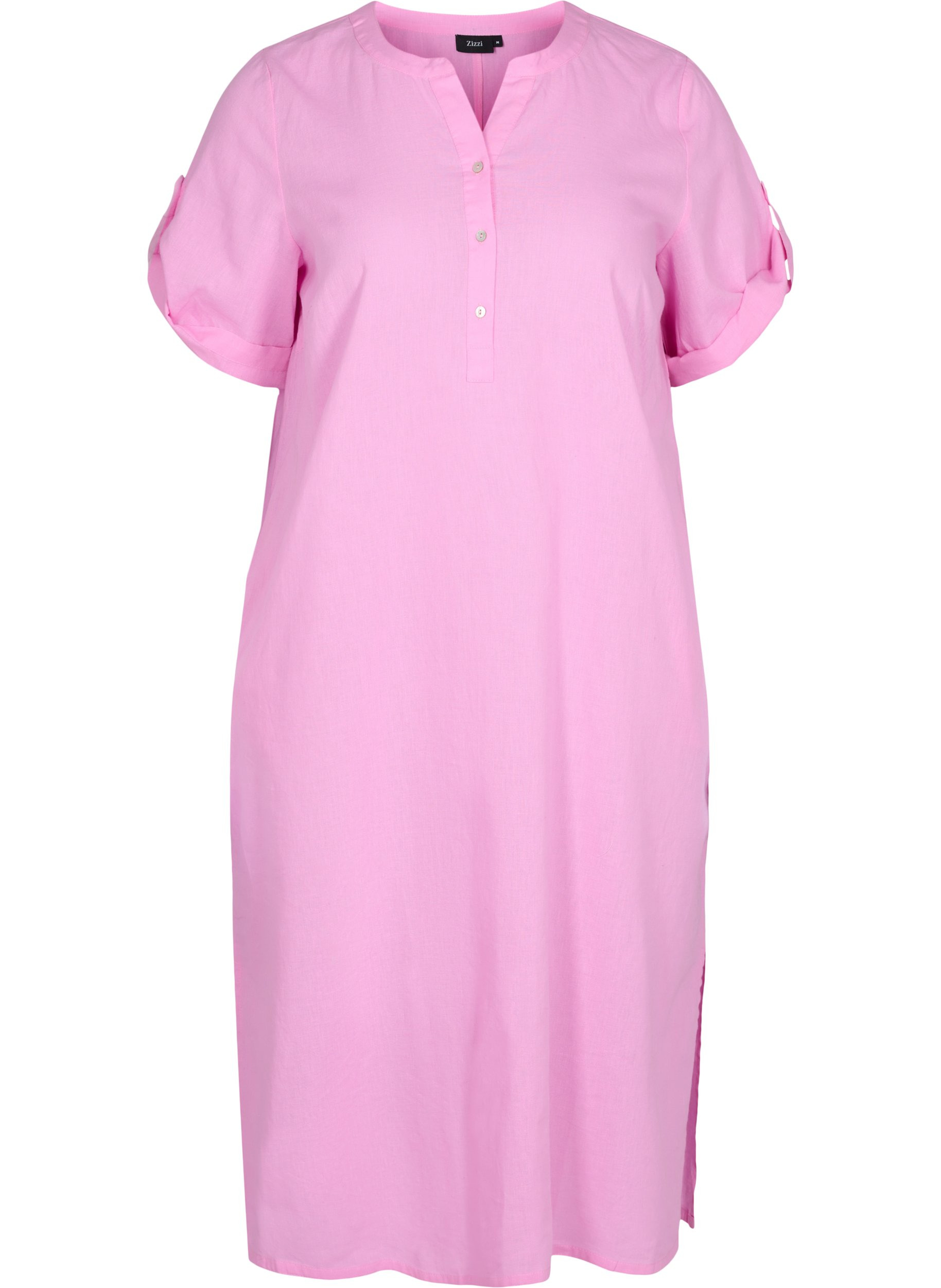 Langes kurzärmeliges Hemdkleid, Begonia Pink, Packshot image number 0