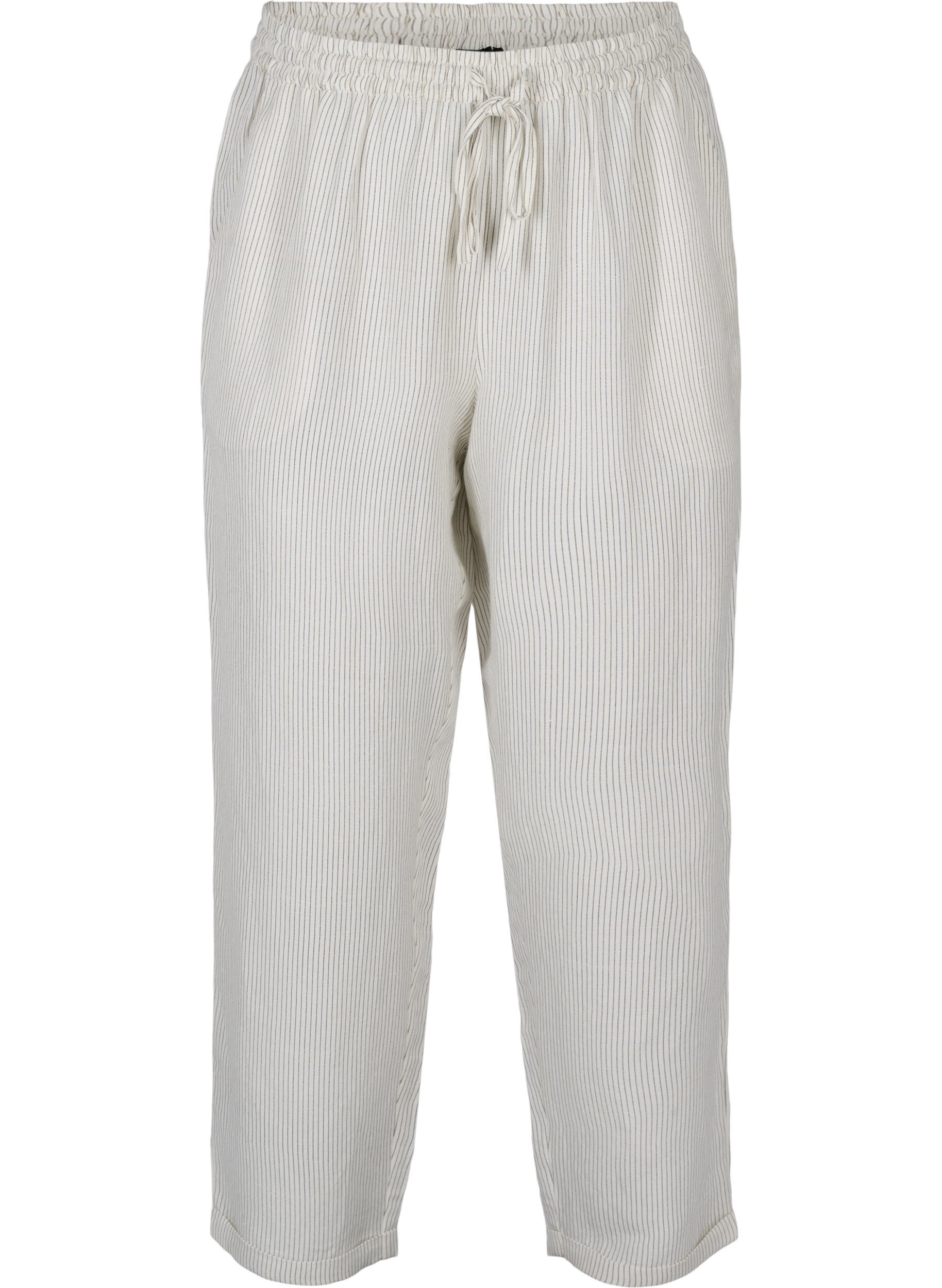 Cropped Hose mit Streifen, White Stripe, Packshot image number 0