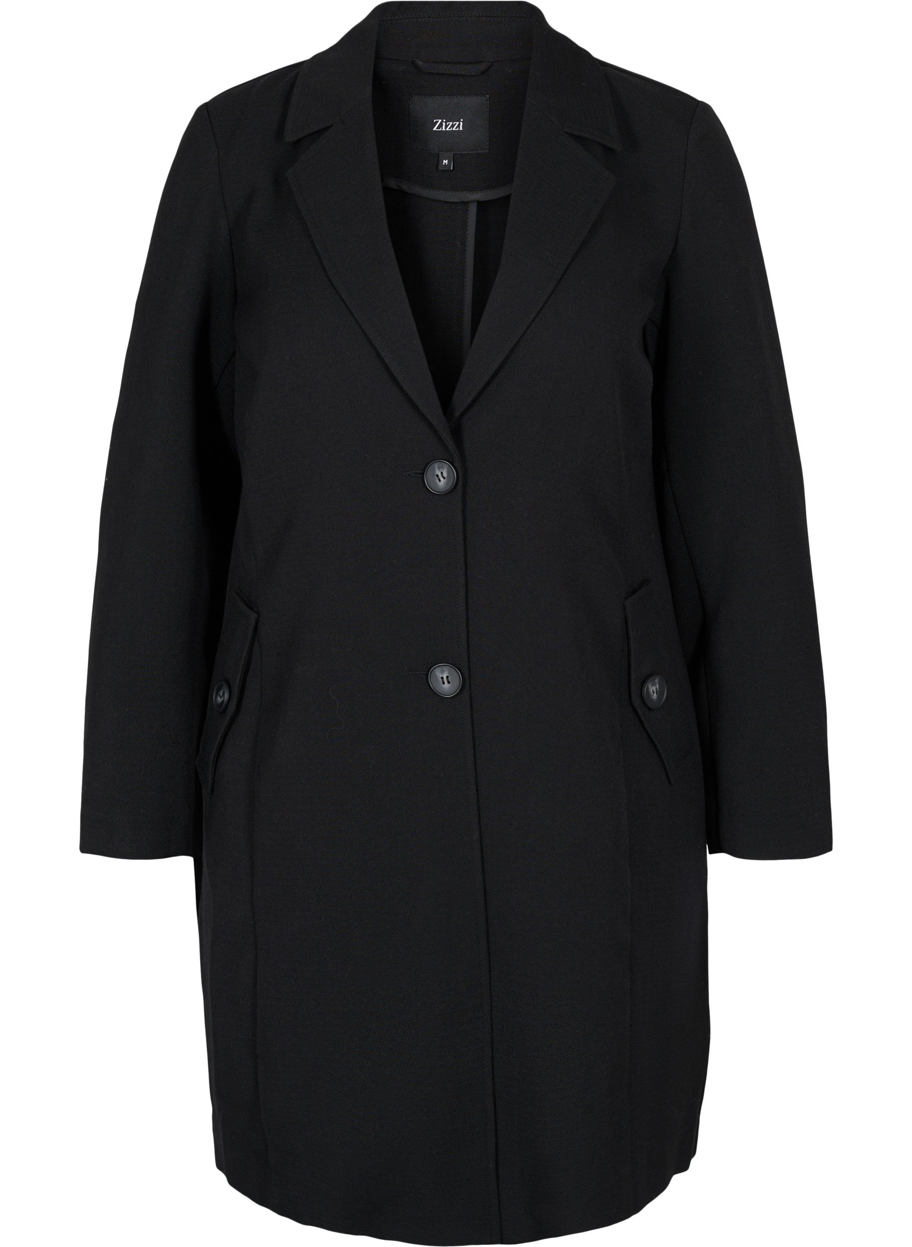 Klassischer Mantel mit Knopfverschluss, Black, Packshot image number 0