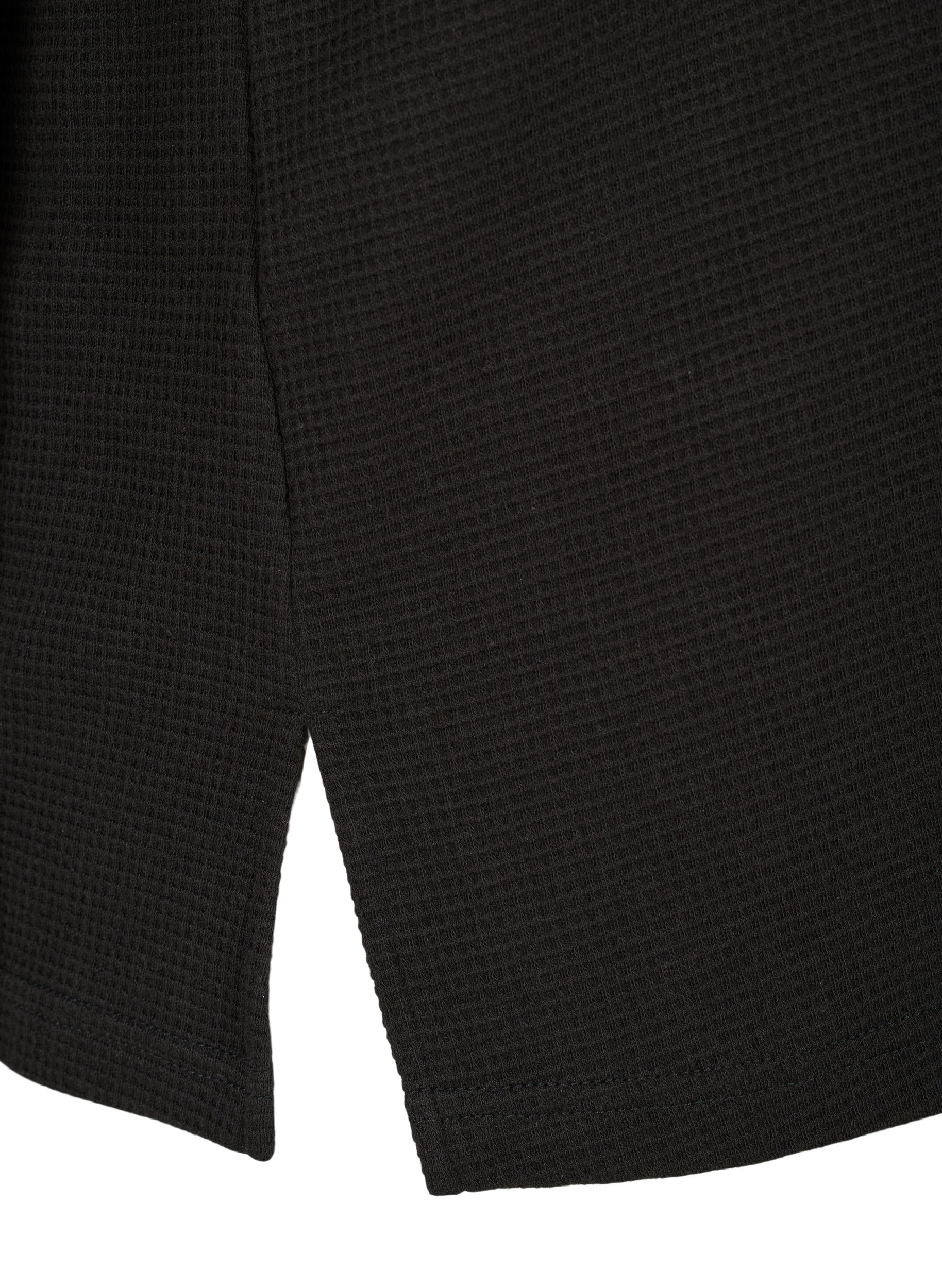 Baumwollbluse mit V-Ausschnitt und 3/4-Ärmel, Black, Packshot image number 3