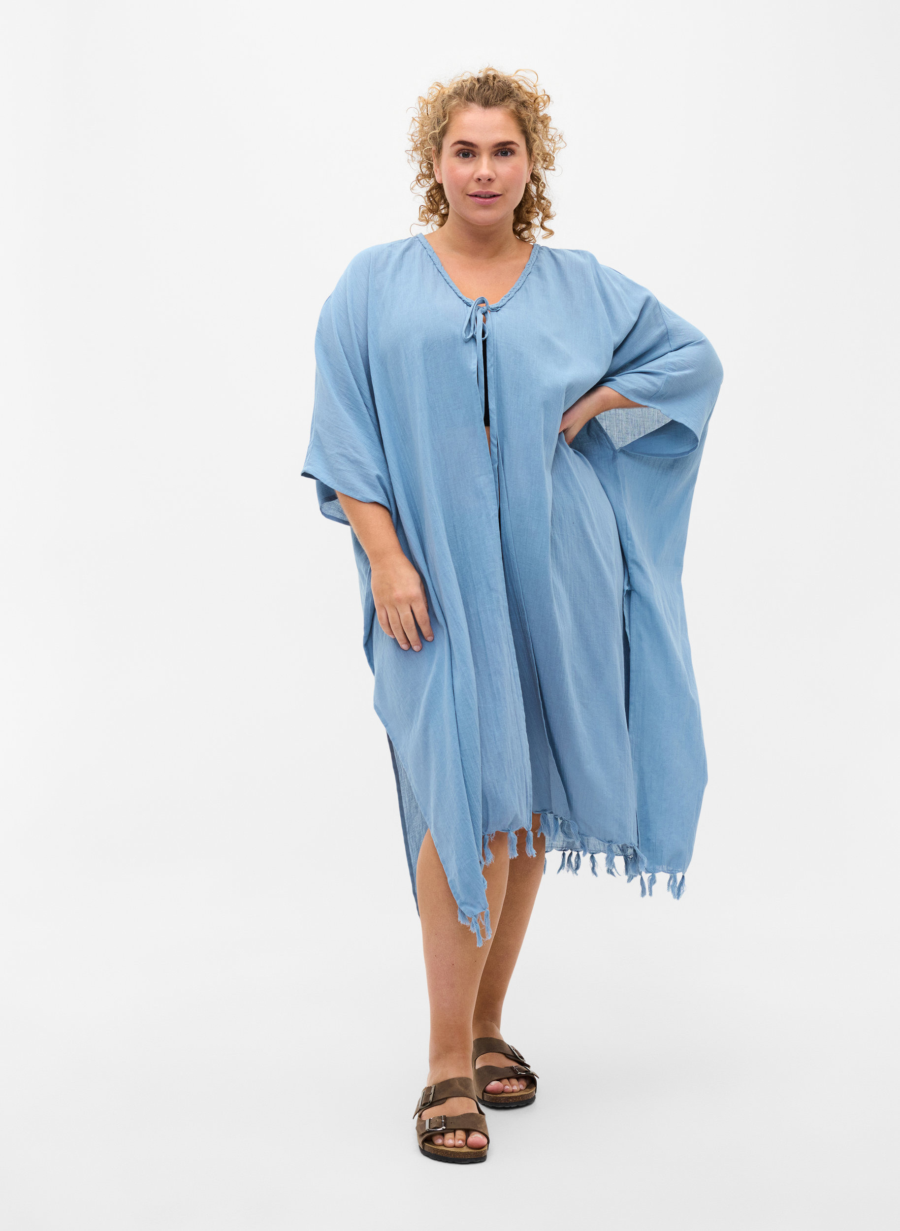 Strand-Kimono mit Fransen, Light Blue, Model image number 2